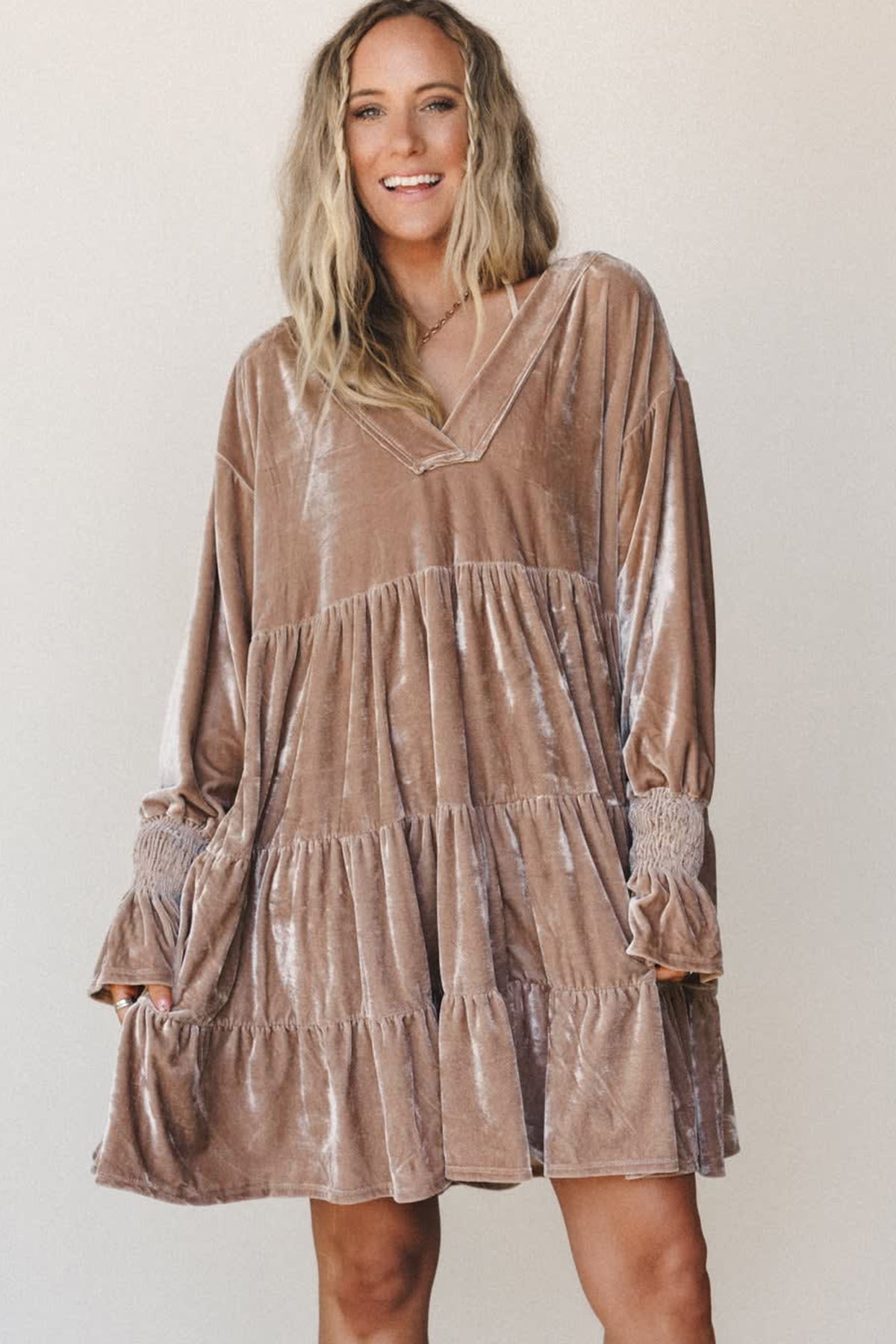Smoke Velvet V-Neck Mini Dress