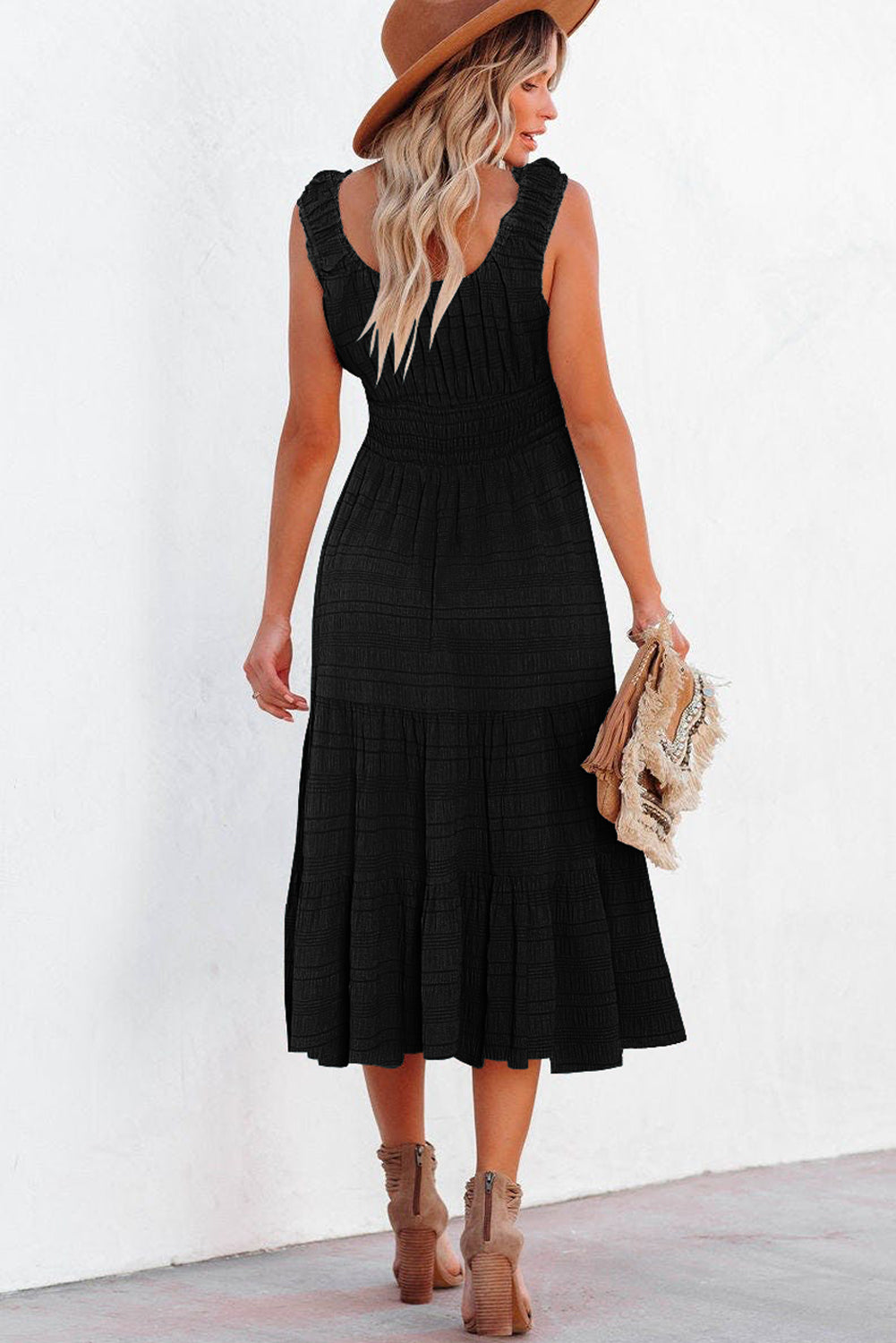 Black Square-Neck Midi Dress