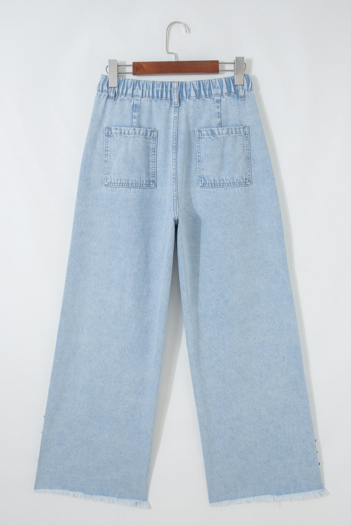 Beau Blue Studded Side Slit Leg Frayed Pocketed Wide Leg Jeans