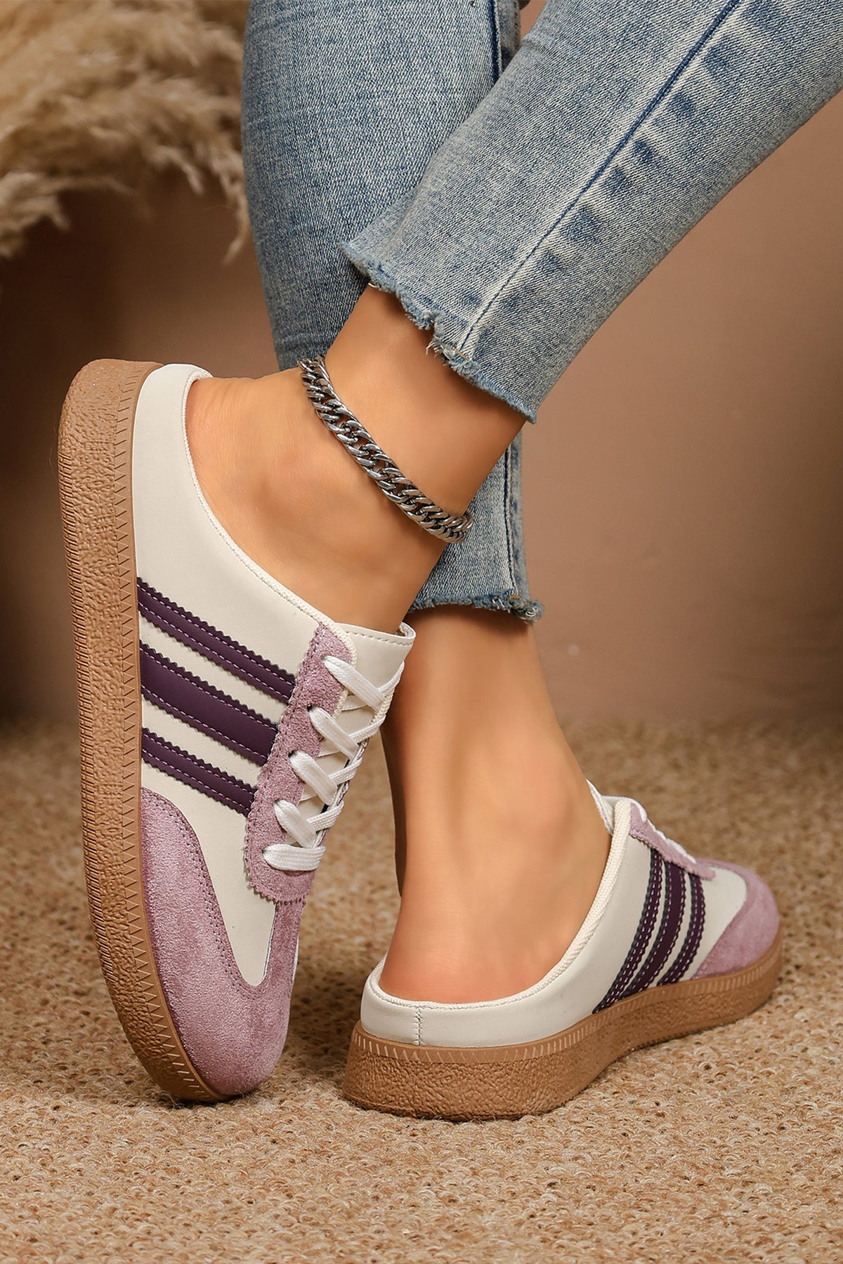 black PU Leather Color Block Varsity Lace-Up Sneakers
