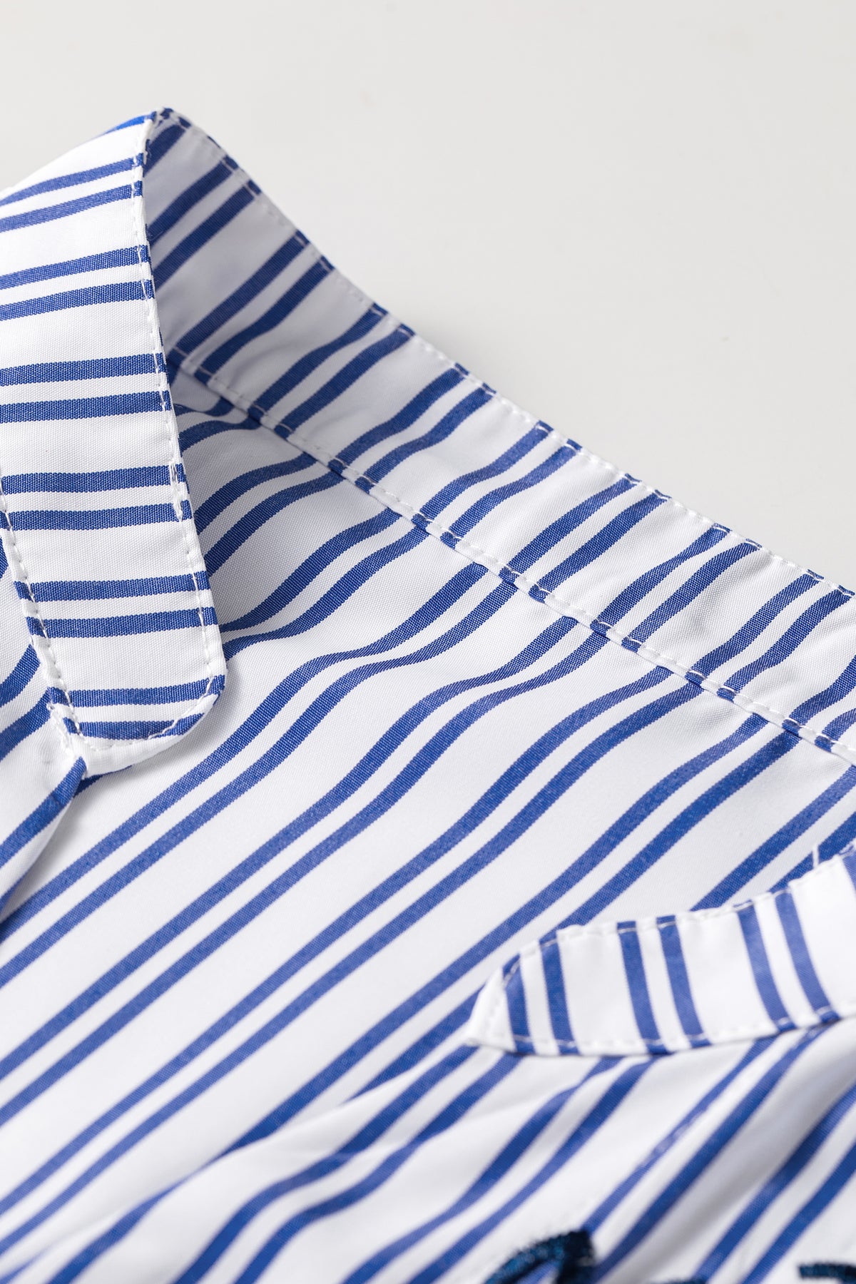Blue Stripe Embroidered Button Front Shirt