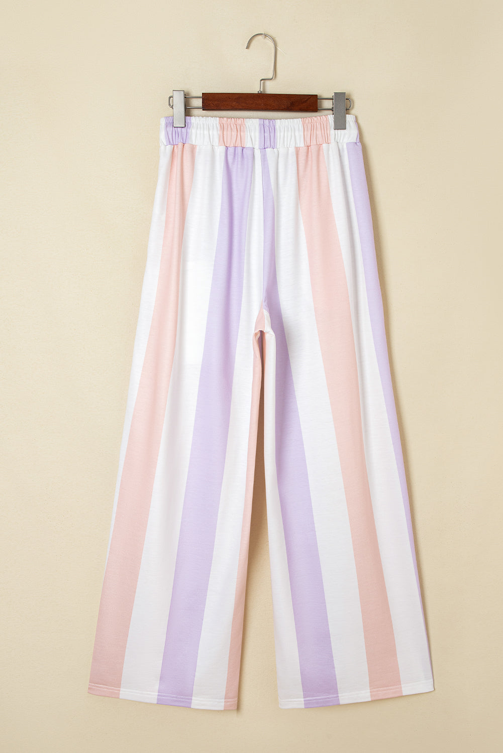 Purple Stripe Multicolored Print Drawstring Pants with Side Pockets