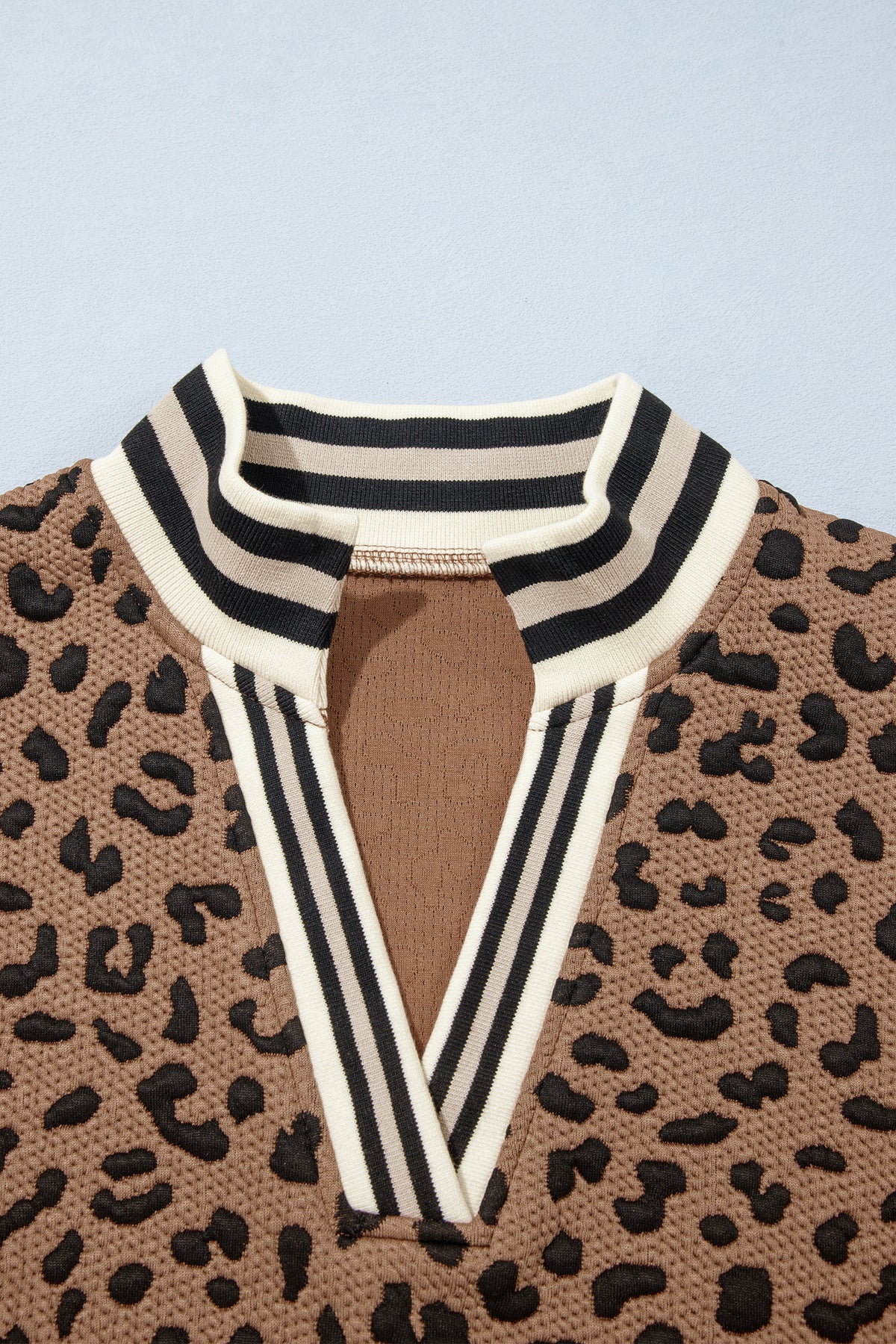 Brown Leopard Print Striped Trim Collar Shift