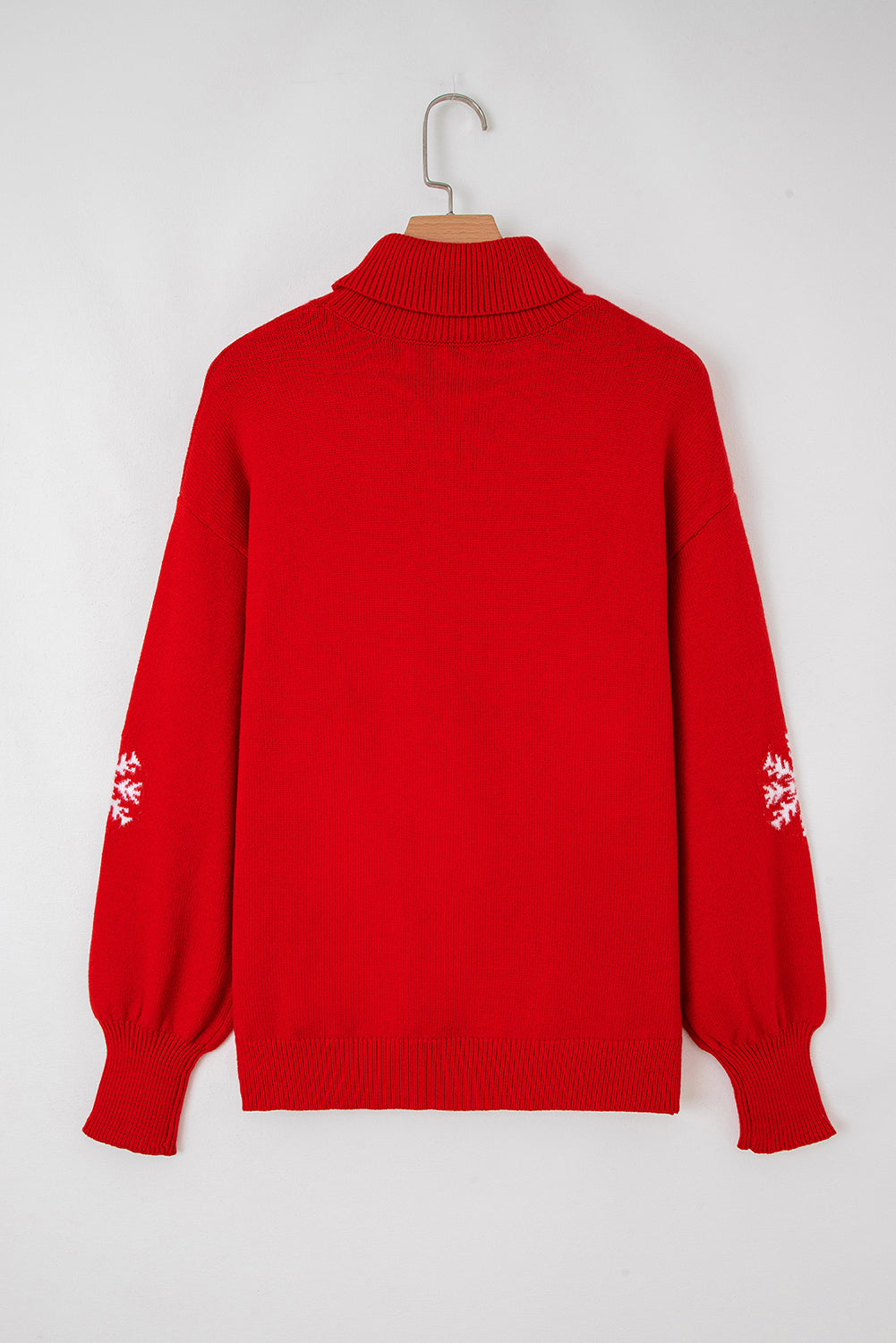 Fiery Red Merry Snowflake Pattern Christmas Turtleneck Sweater