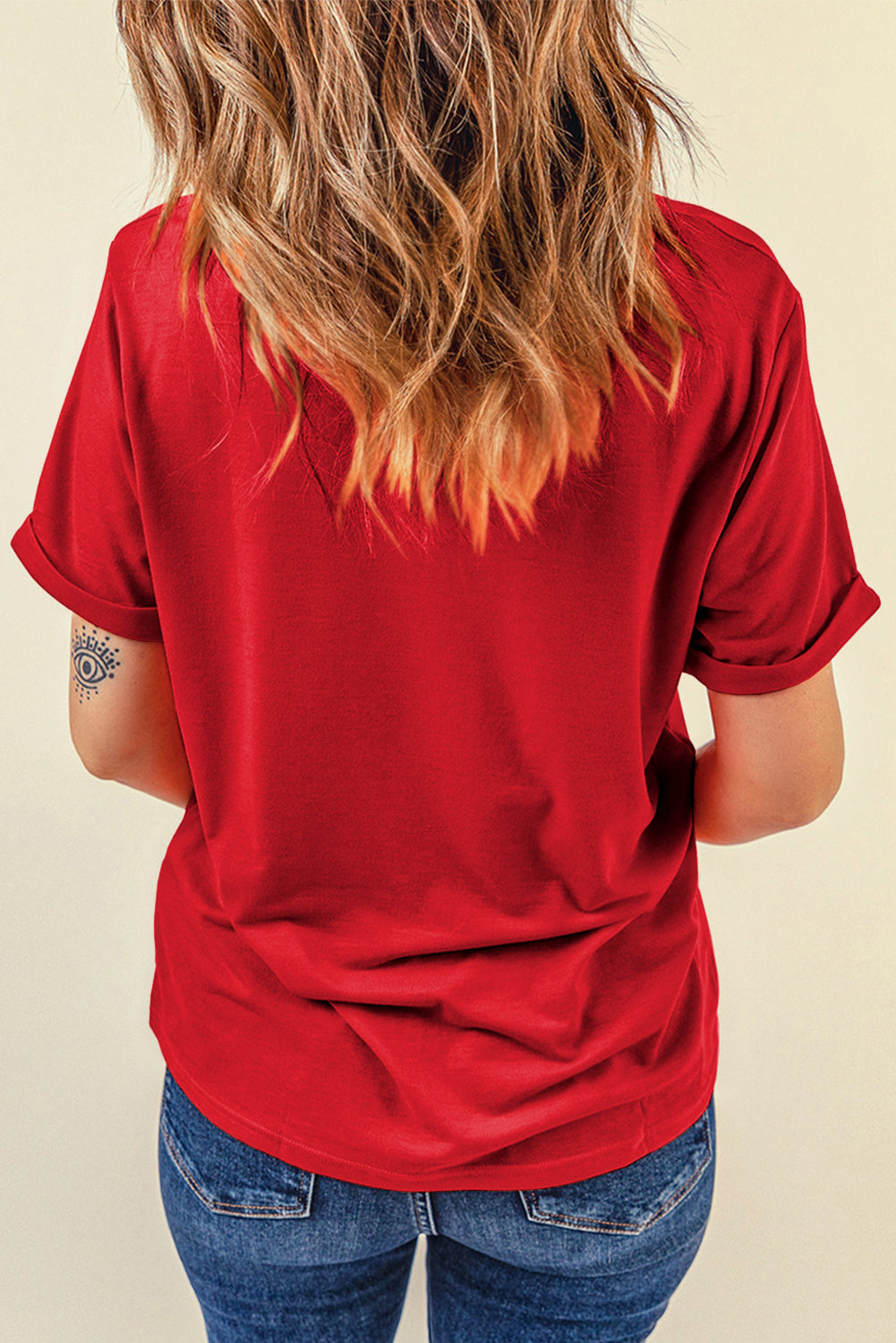 Red Sequin Star Graphic Crewneck T-Shirt