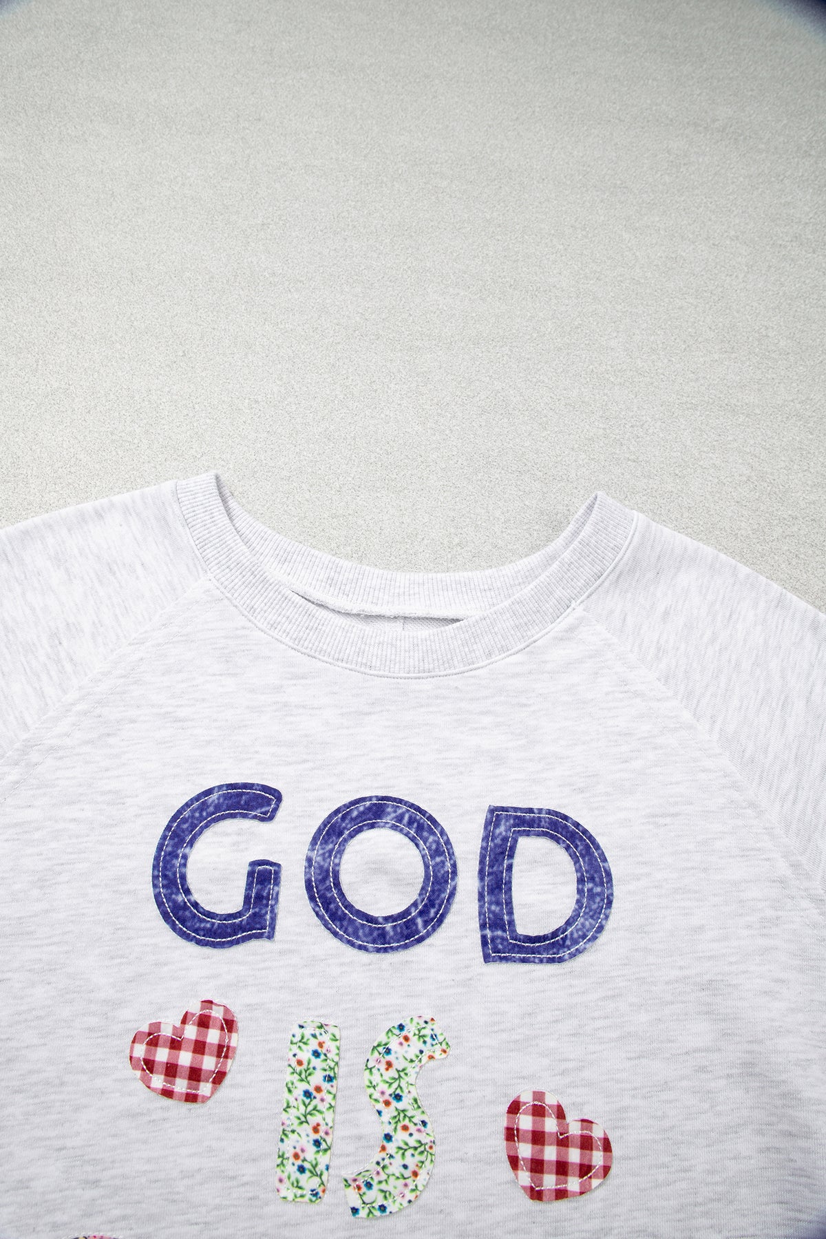 Light Grey GOD IS GOOD Applique 3/4 Sleeve Tunic Top