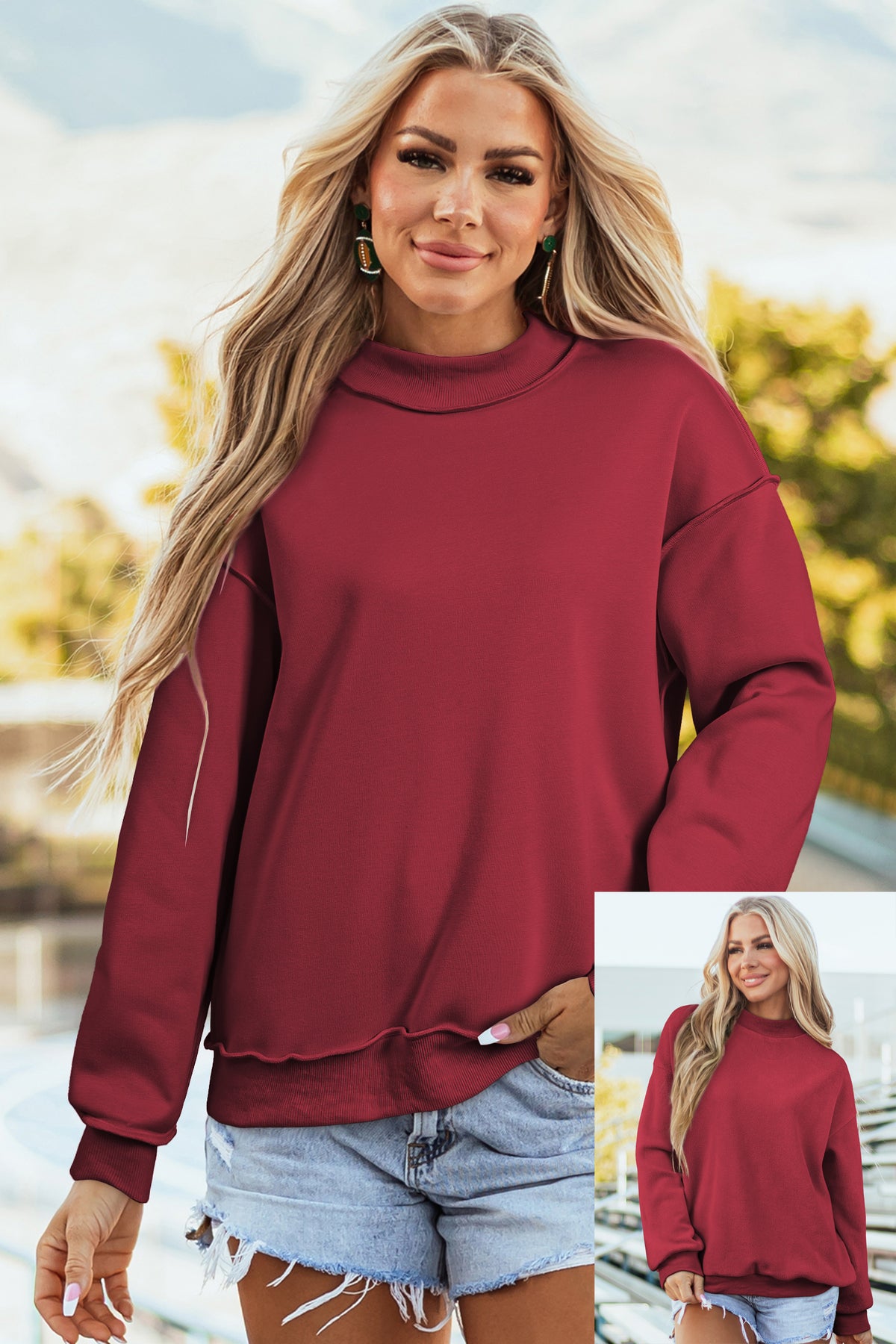 Bluing Oversize Reversible Mock Neck Sweatshirt