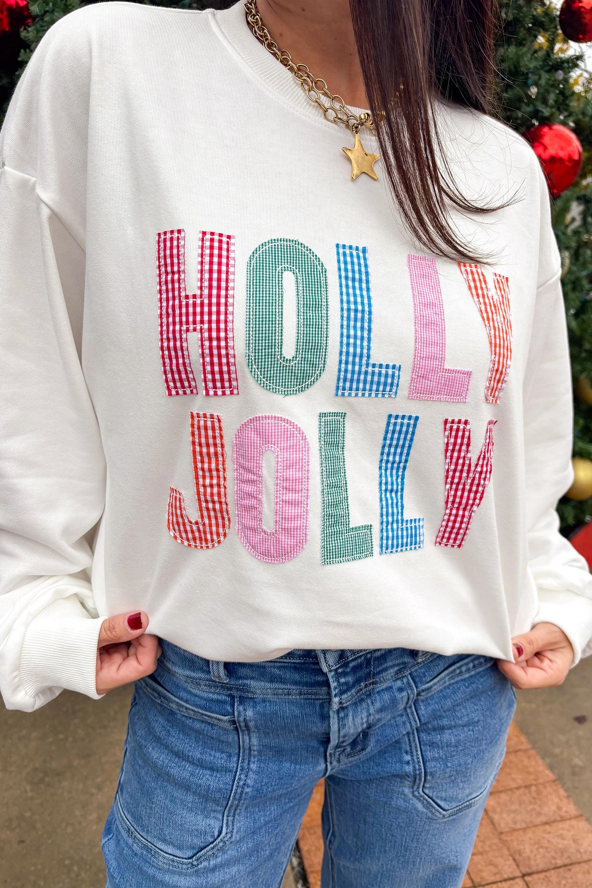 White Christmas Slogan Round Neck Sweatshirt