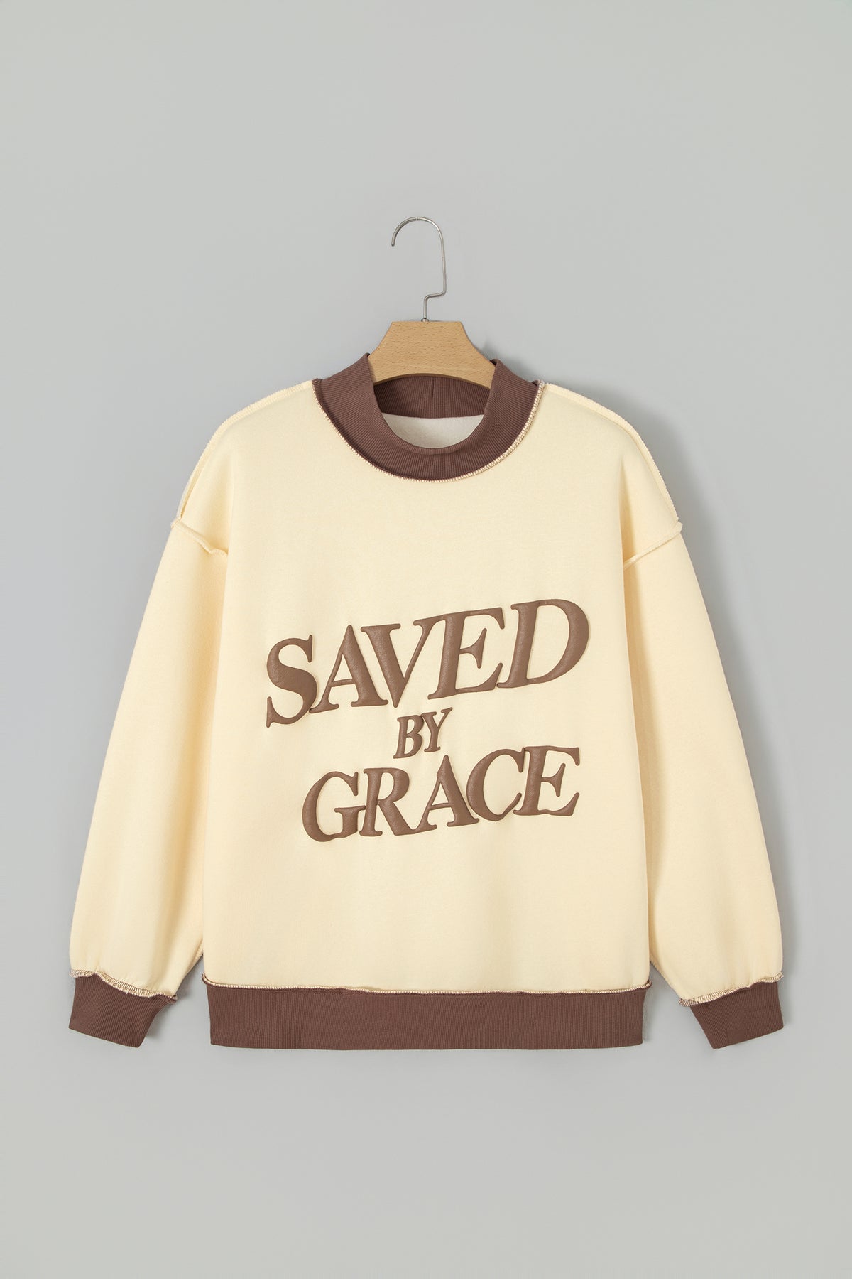 Coffee Saved By Grace Print Mock Neck Oversized Sweatshirt
