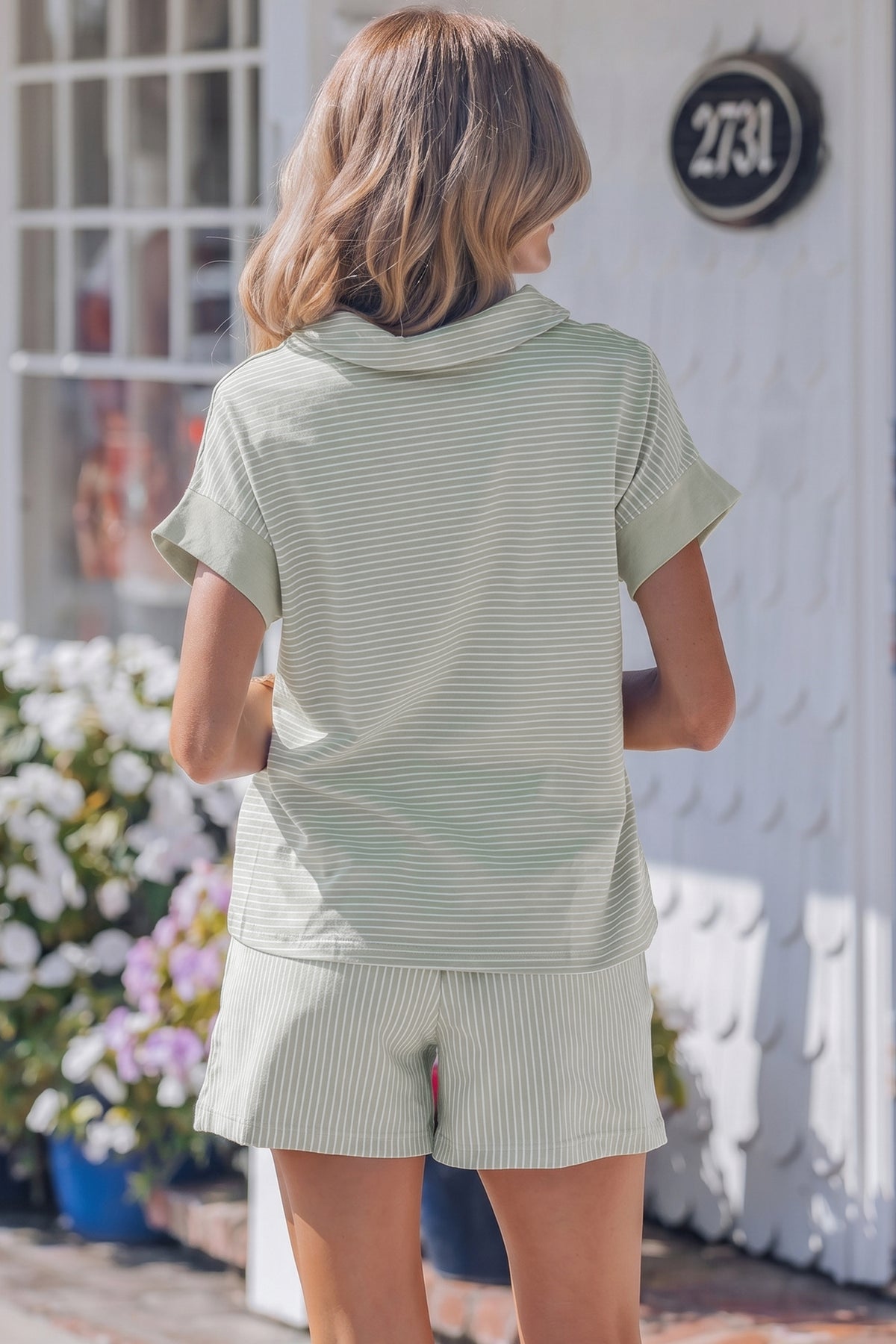 Pink Stripe Dolman Sleeve Polo Shirt and Drawstring Shorts Set