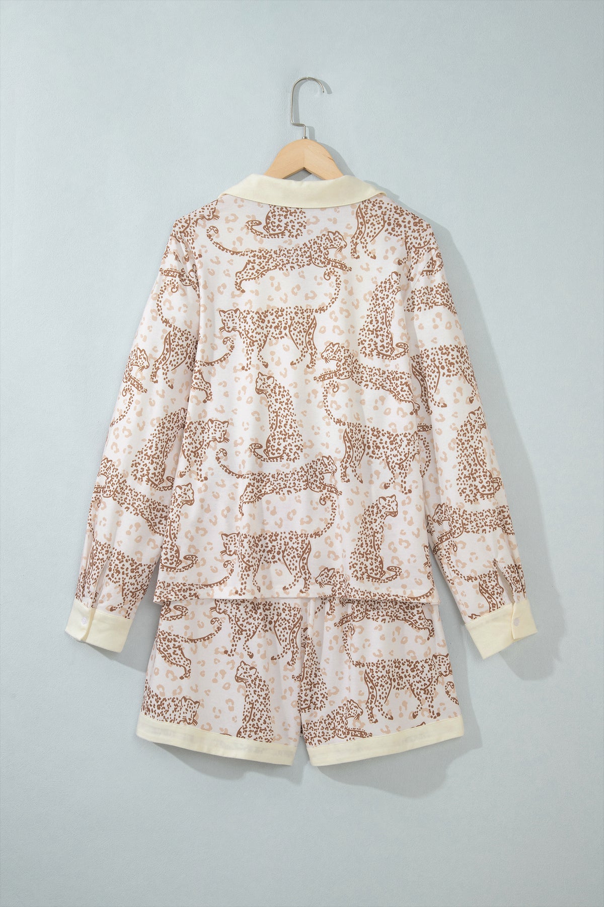 Yellow Leopard Print Colorblock Long Sleeve Lounge Set