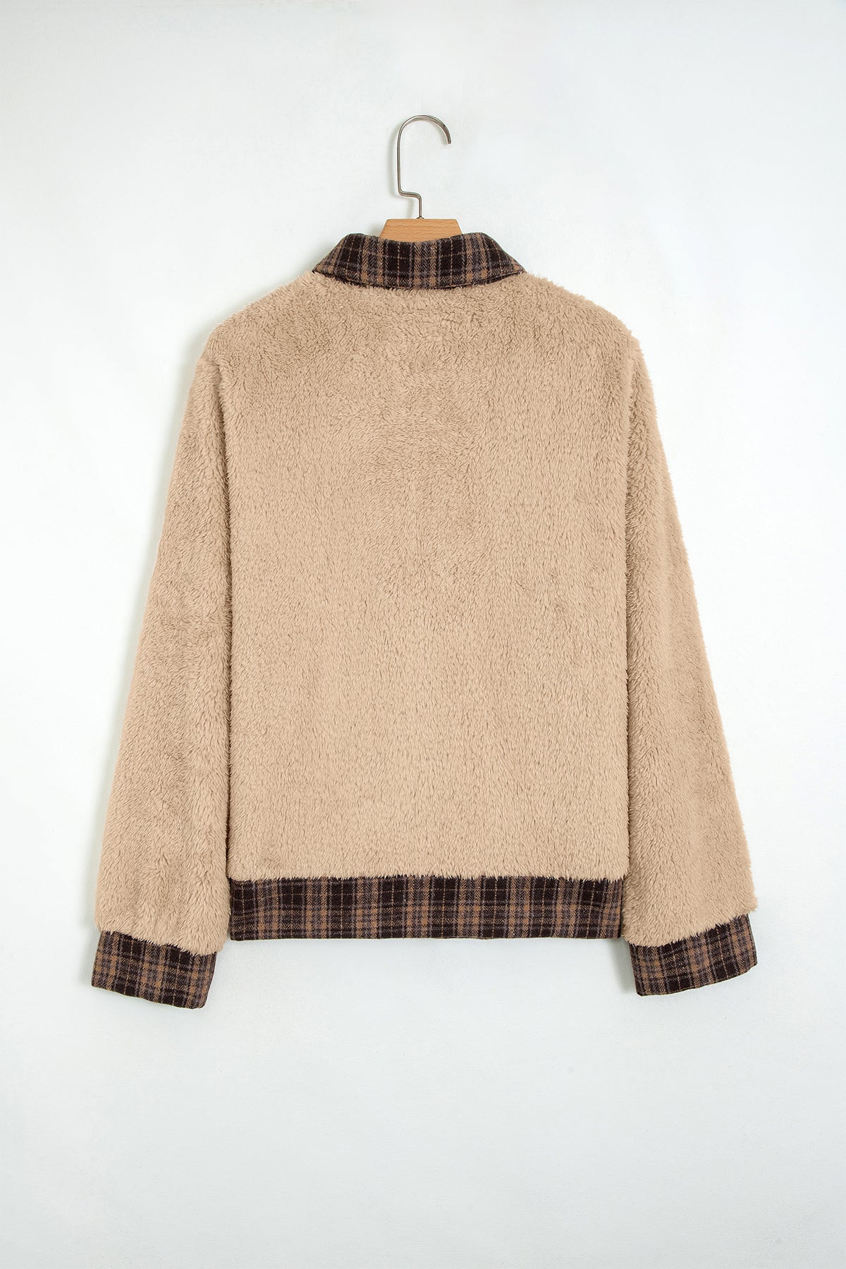 Light French Beige Plaid Collar Fleece Pullover Sweatshirt