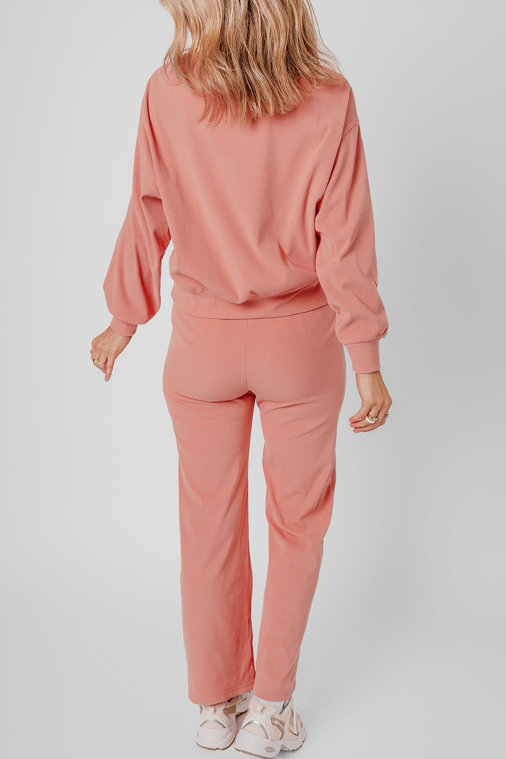 Women's Blossom Ribbed Knit Drop Shoulder Pocketed Two-Piece Lounge Set