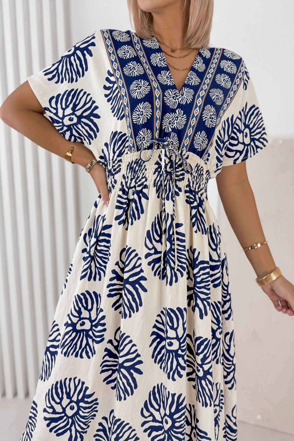 Blue Floral V-Neck Maxi Dress