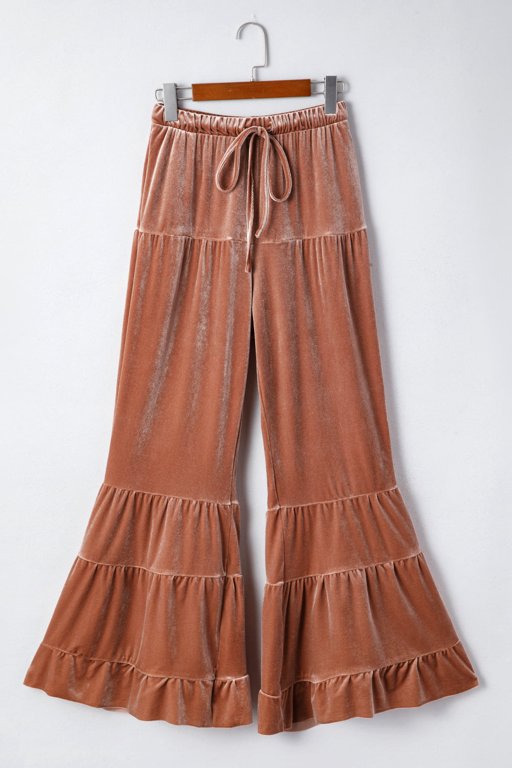 Straw Yellow Mineral Wash Lace-up High Waist Tiered Bell Bottom Pants