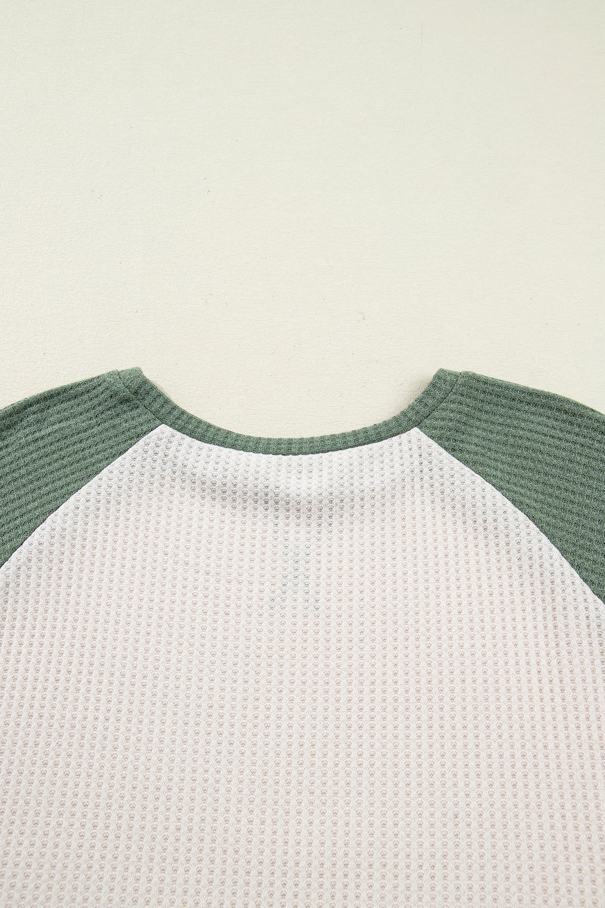 Mist Green Plus Size Waffled Color-Block Long-Sleeve Top