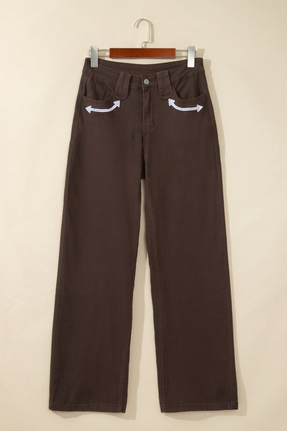 Coffee Western Colorblock Pockets Button Fly Belt Loops Straight Jeans
