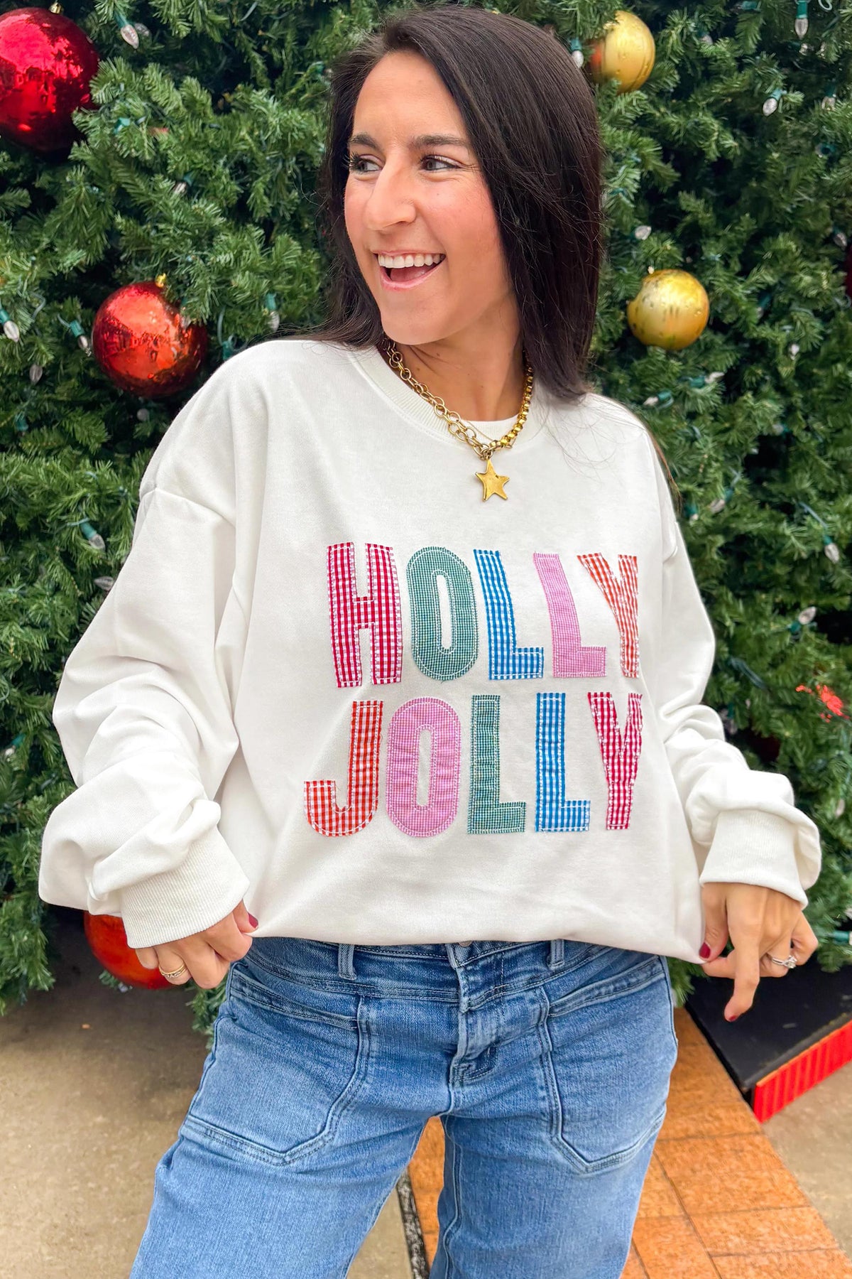 White Christmas Slogan Round Neck Sweatshirt