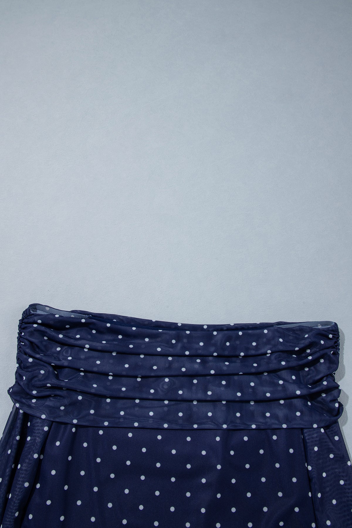Blue Off Shoulder Polka Dot Mesh Sheath Top