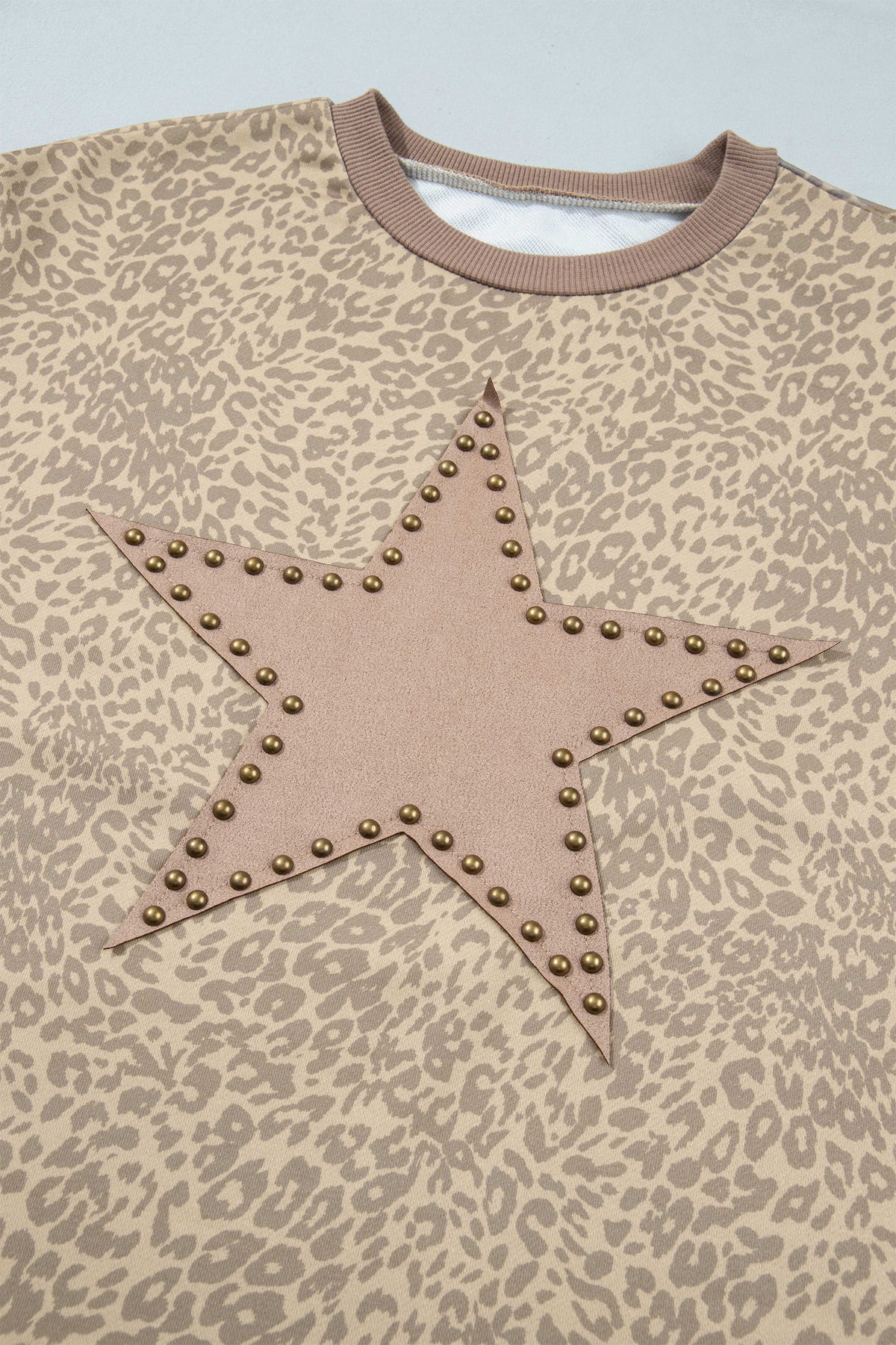 Women's Khaki Leopard Star Print Long-Sleeve Loose Casual Two-Piece Pants Set