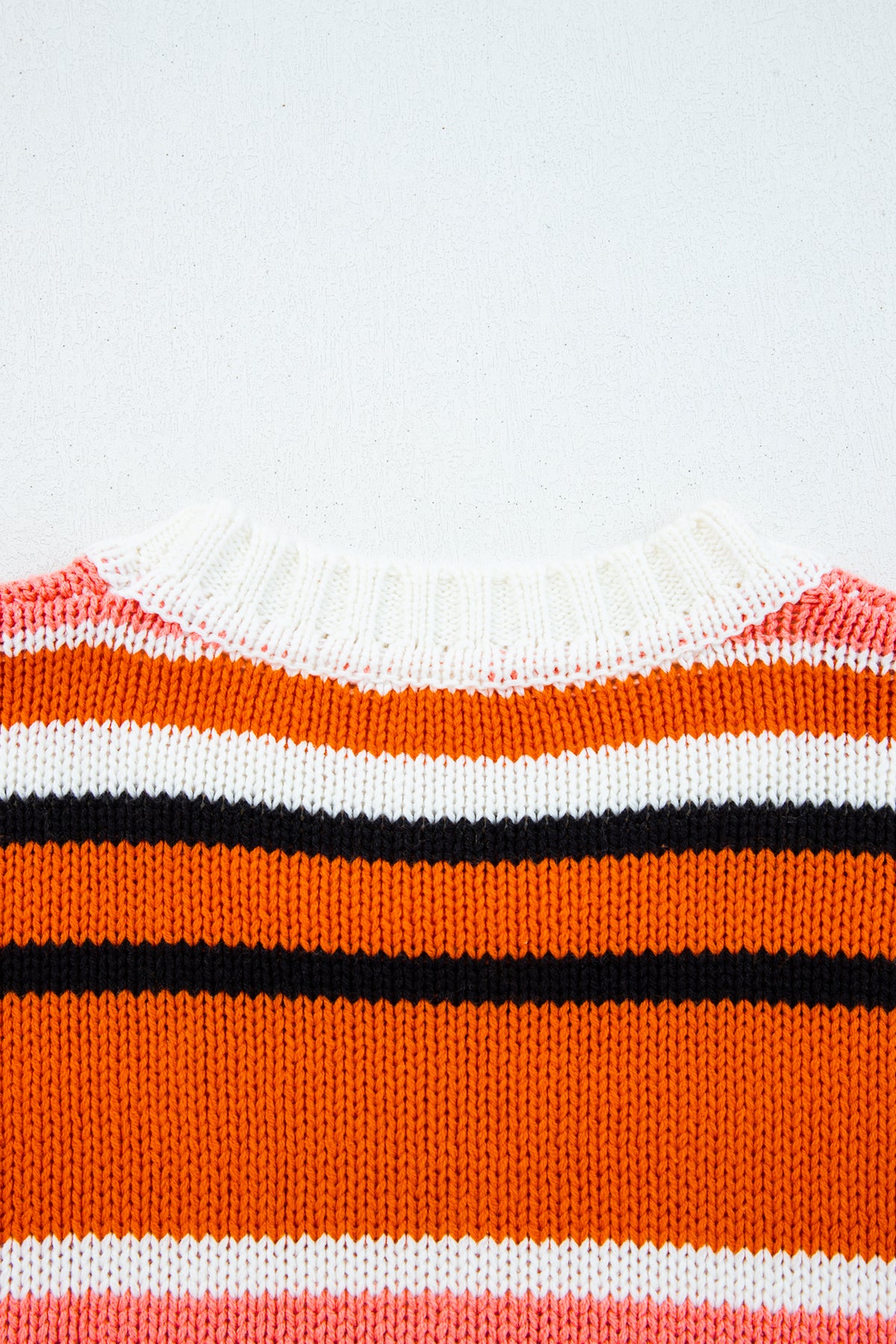 Orange Stripe Drop Shoulder Cropped Pullover Sweater