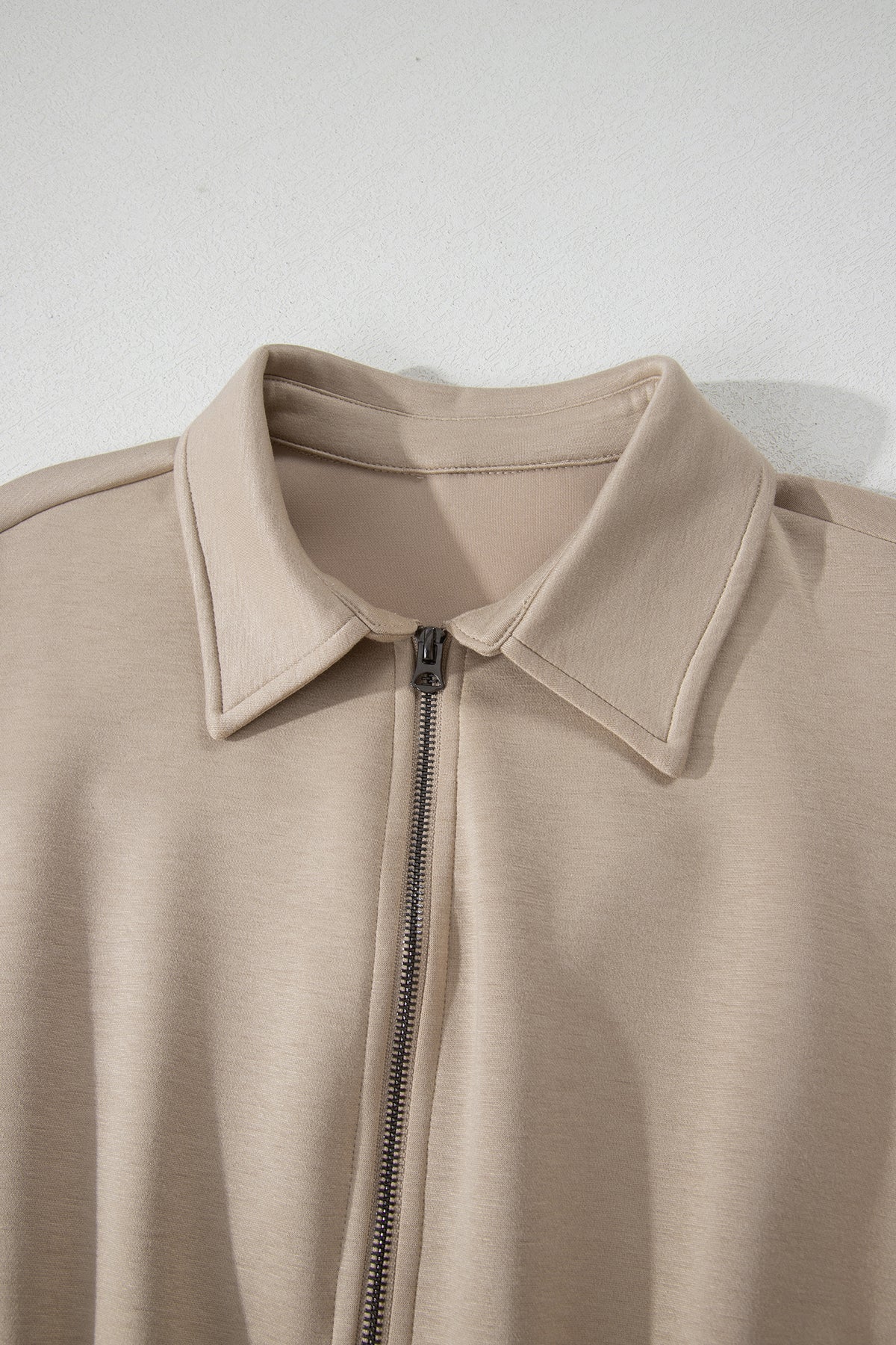 Dark Khaki Solid Zip Front Short Sleeve Collared Jumpsuit