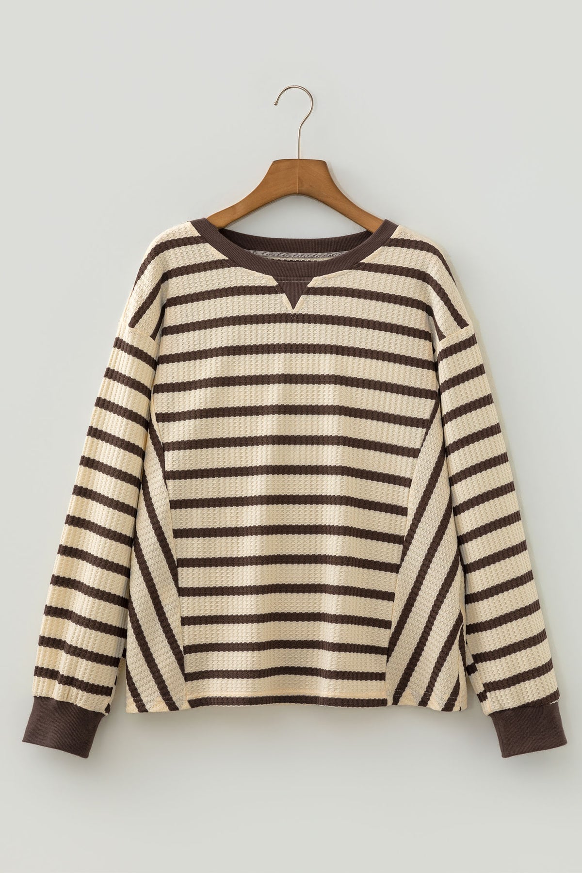 Brown Stripe Patchwork Ribbed Cuff Sweatshirt