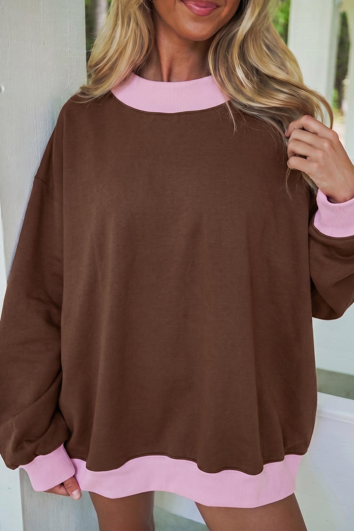Dirty blue Colorblock Trim Crewneck Sweatshirt