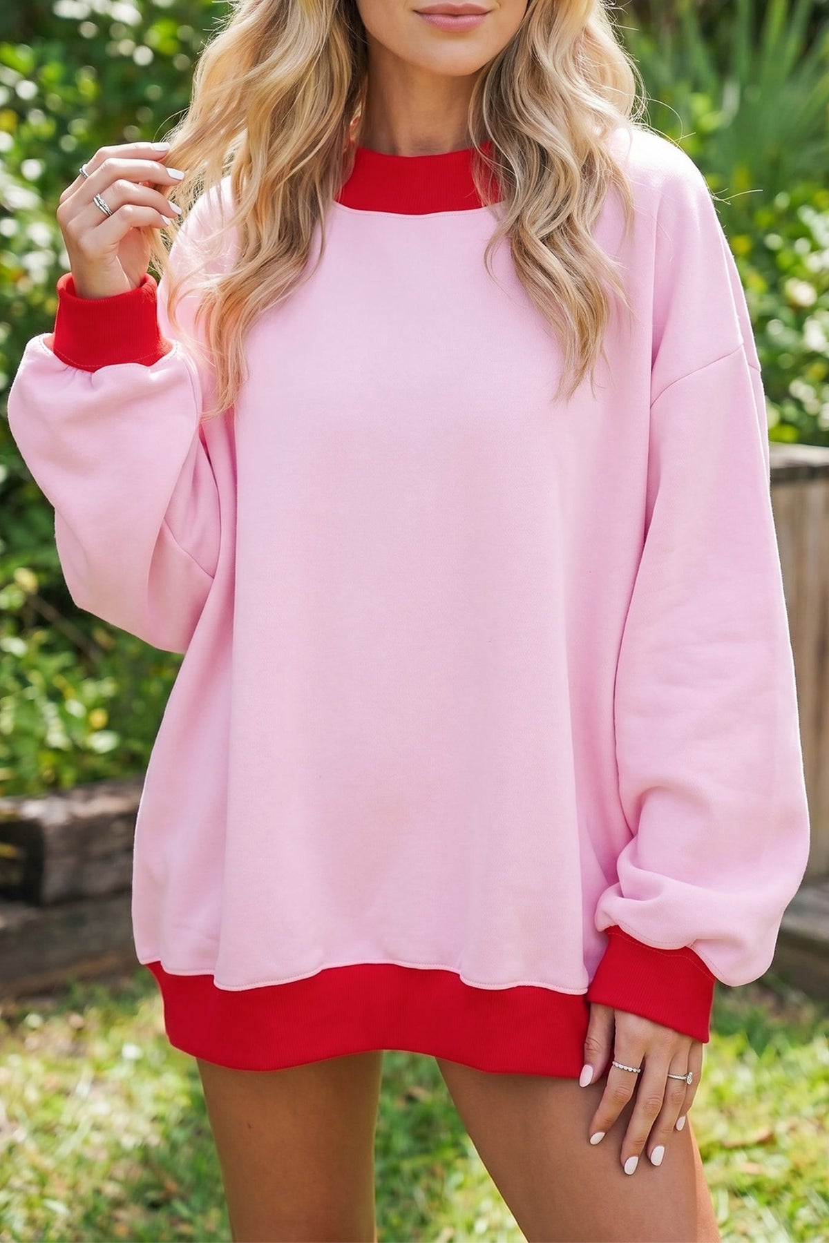 Dirty blue Colorblock Trim Crewneck Sweatshirt