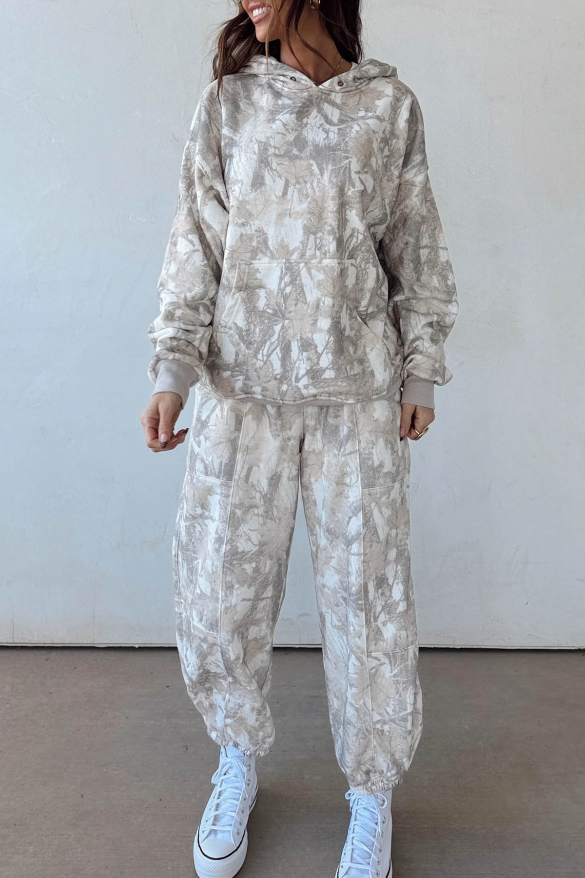 Women's Multicolour Abstract Print Long-Sleeve Elastic Waist Pants Set