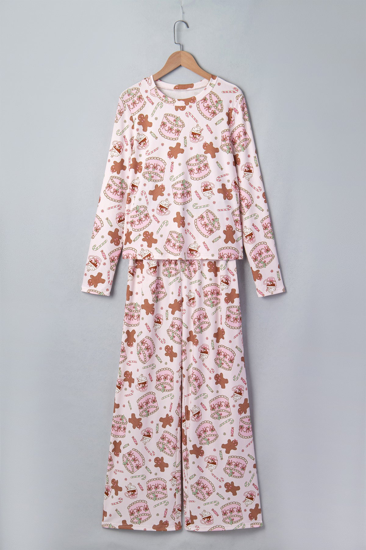 Pink Abstract Christmas Print Long Sleeve Lounge Set