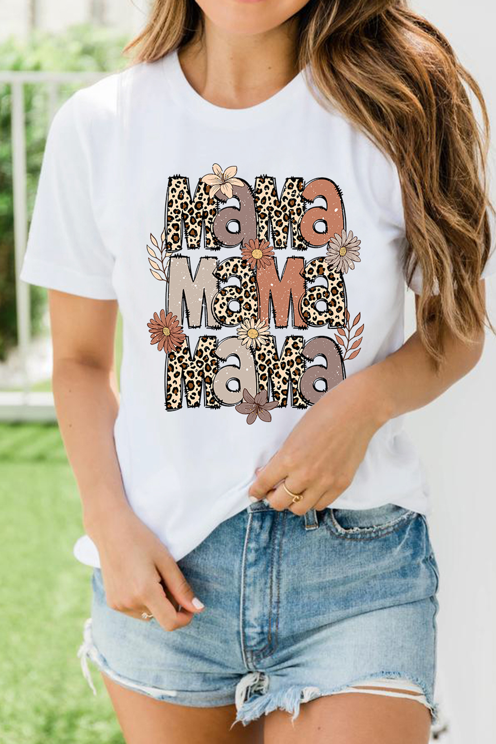 White Floral Leopard MaMa Graphic Mothers Day T-Shirt