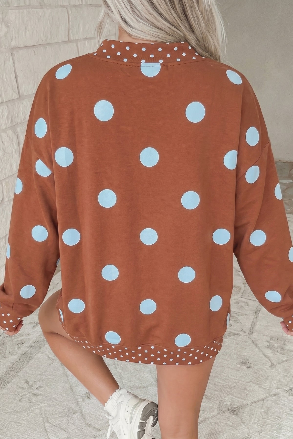 Red Polka Dot Print Contrast Oversized Tunic Sweatshirt