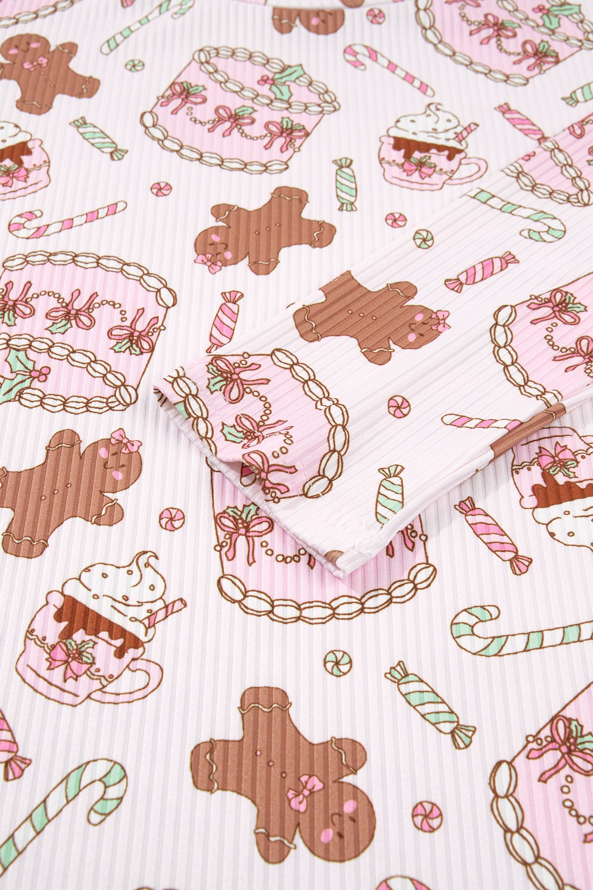 Pink Abstract Christmas Print Long Sleeve Lounge Set