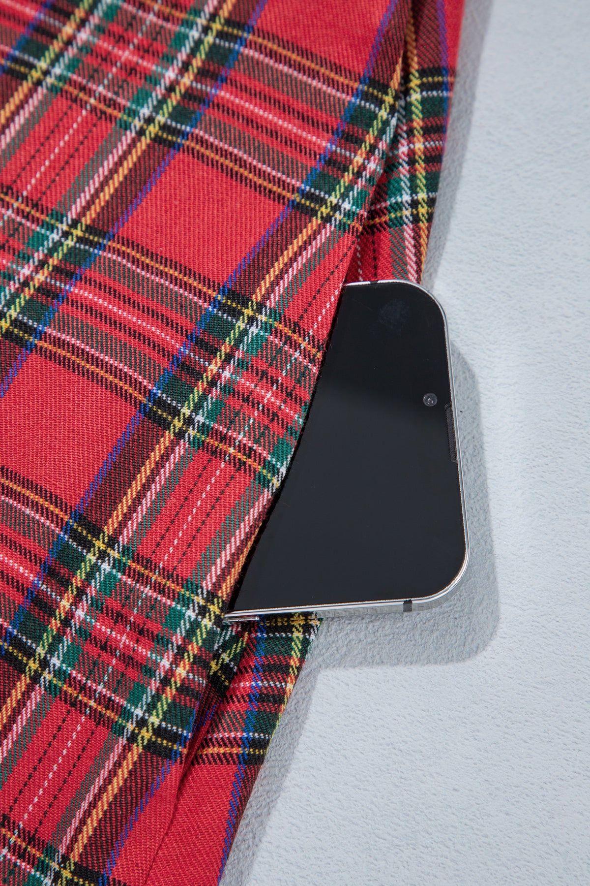 Red Plaid Striped V Neck Collar Cuff Shift Plus Size Dress
