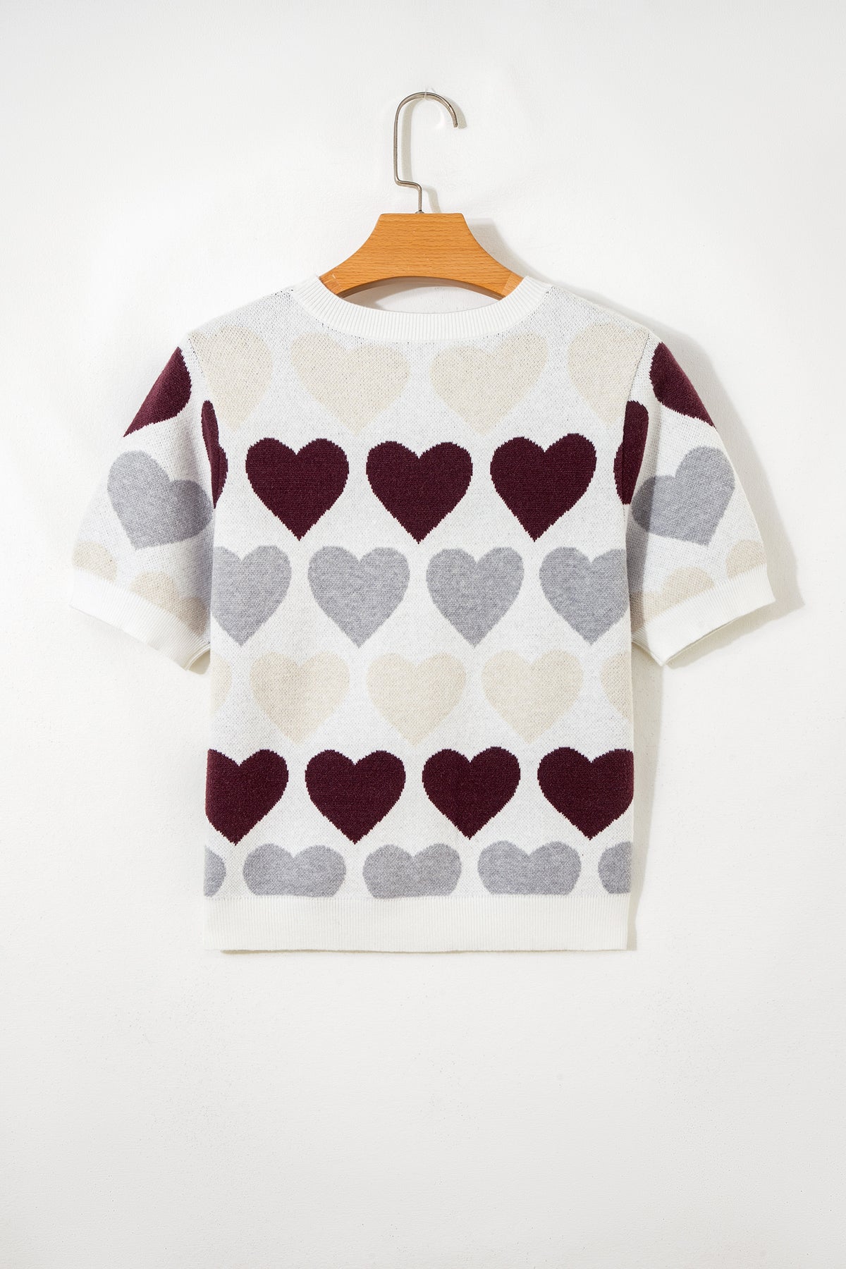 White Valentine Heart Short Sleeve Sweater
