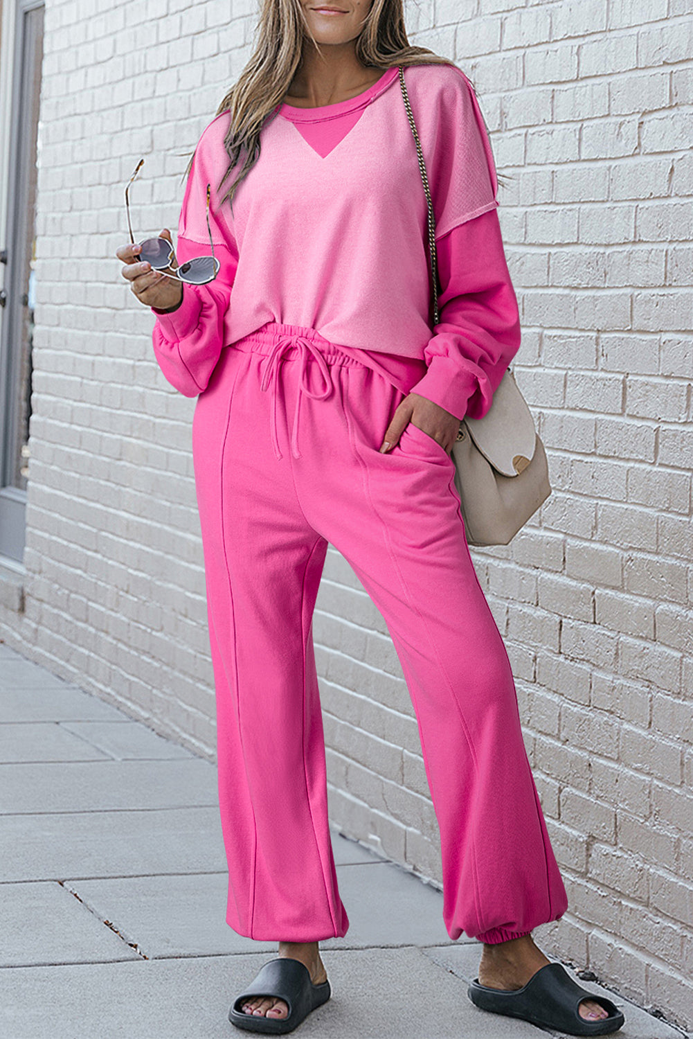 Women's Bonbon Contrast Patchwork Pullover and Joggers Set