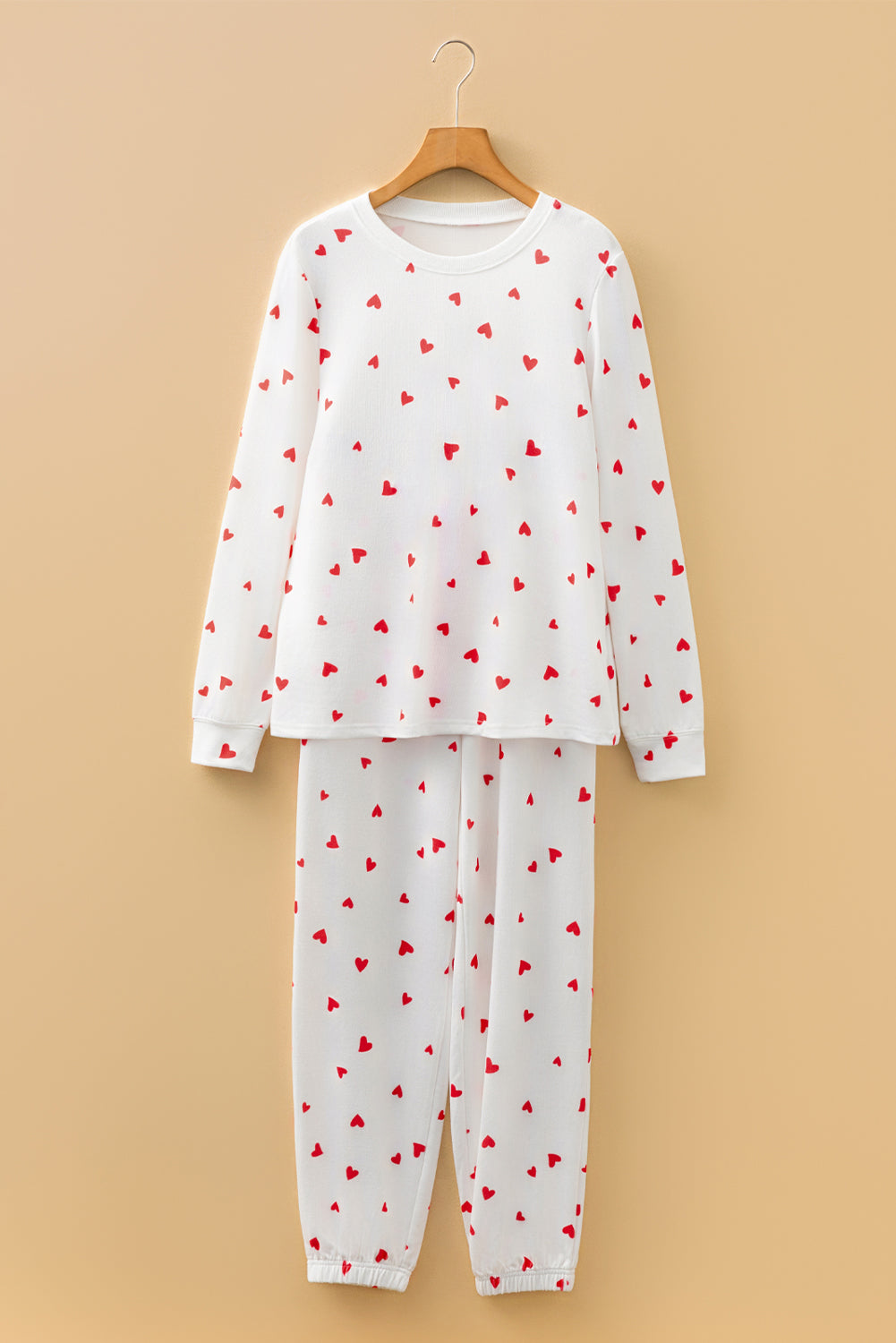 Fiery Red Tiny Hearts Long Sleeve Top Drawstring Lounge Pant Set