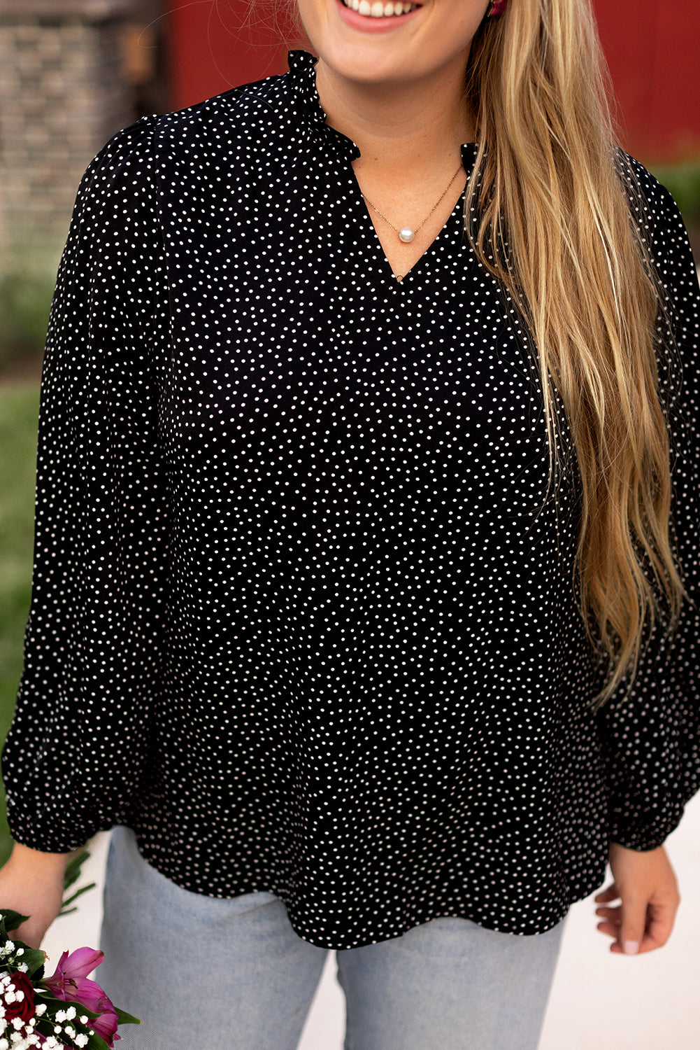 Black Plus Size Leopard Print Notch V-Neck Blouse