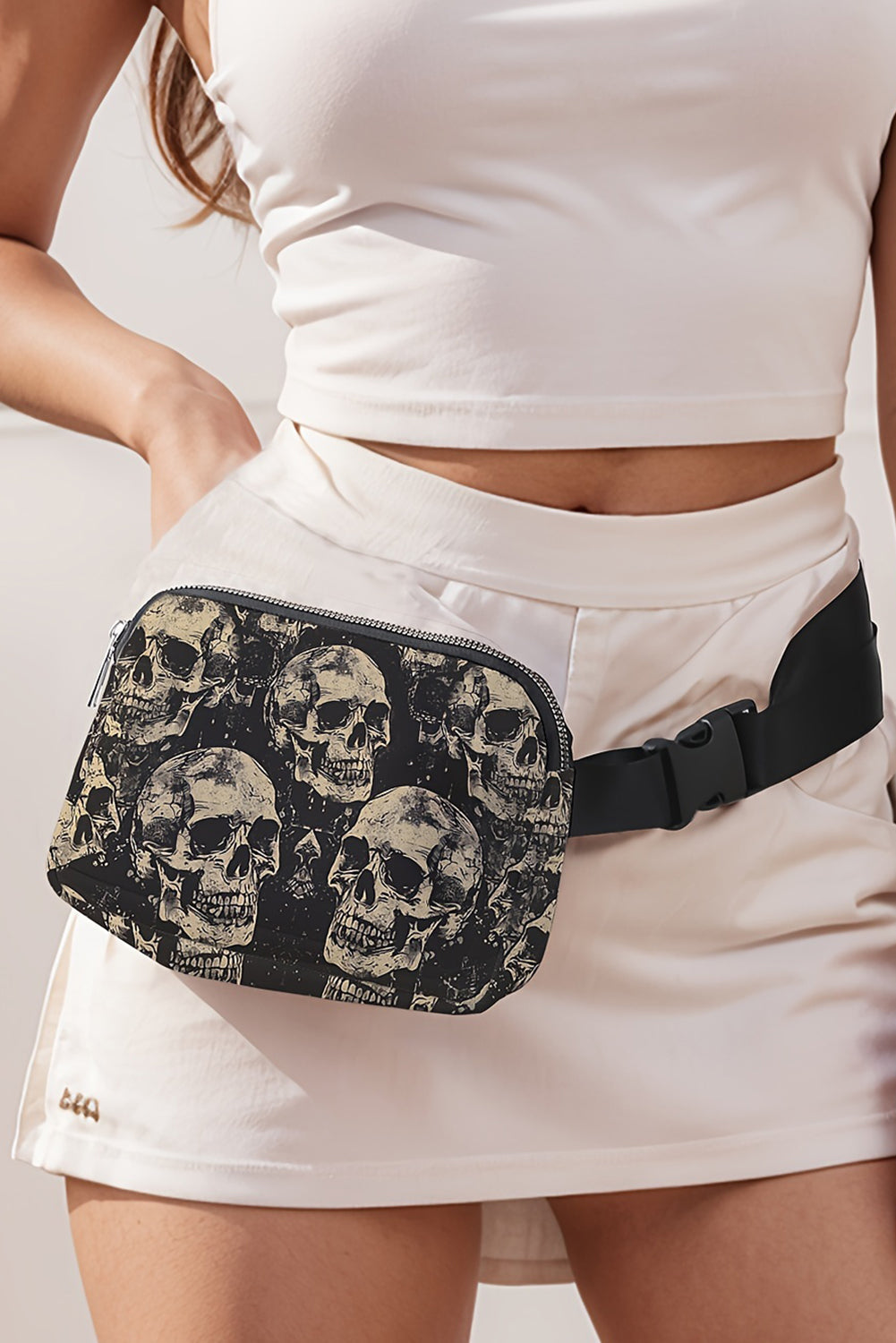 Black Grunge Skulls Mini Chest Bag Crossbody Bag