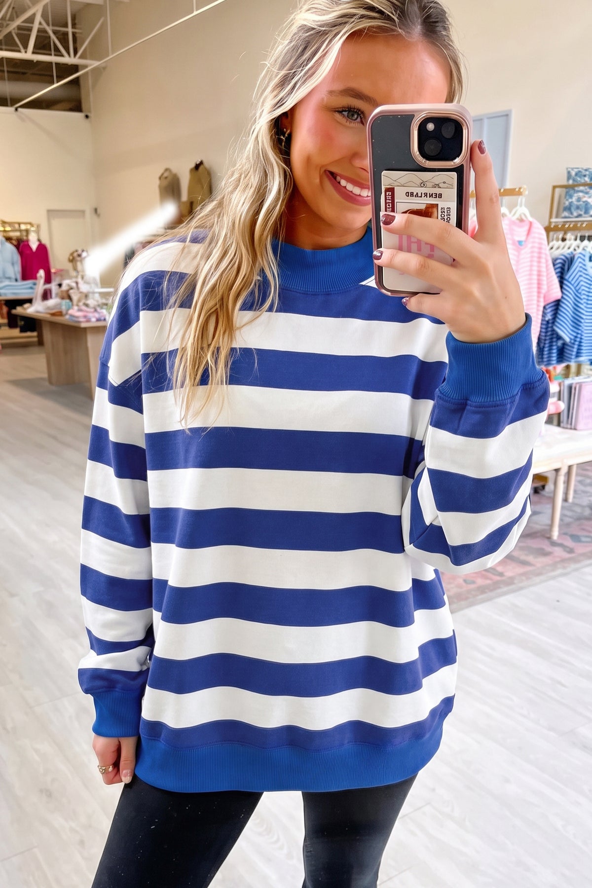 Orange Stripe Colorblock Mock Neck Sweatshirt