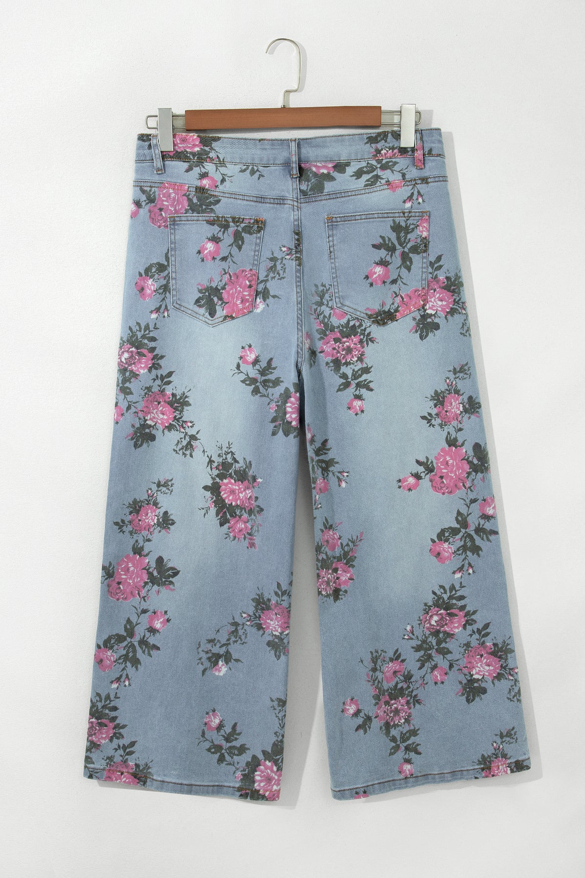 Sky Blue Plus Size Floral Print Ankle-Length Loose Jeans
