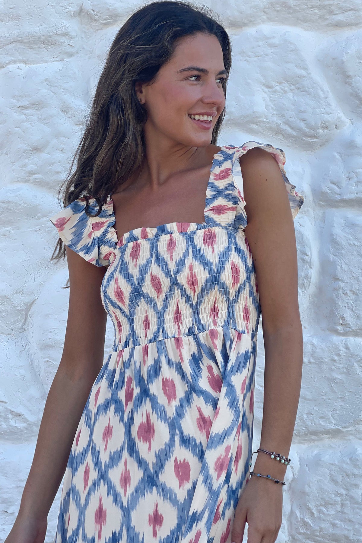 Blue Ruffle Square-Neck Maxi Dress