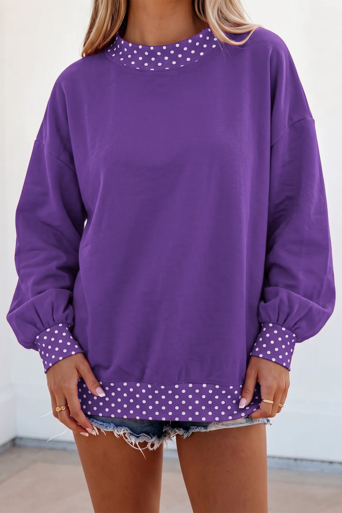 Tillandsia Purple Polka Dot Oversized Sweatshirt