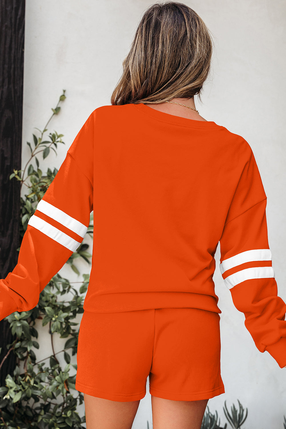 Black Varsity Striped Sleeve Drop Shoulder Sweatshirt and Short Set