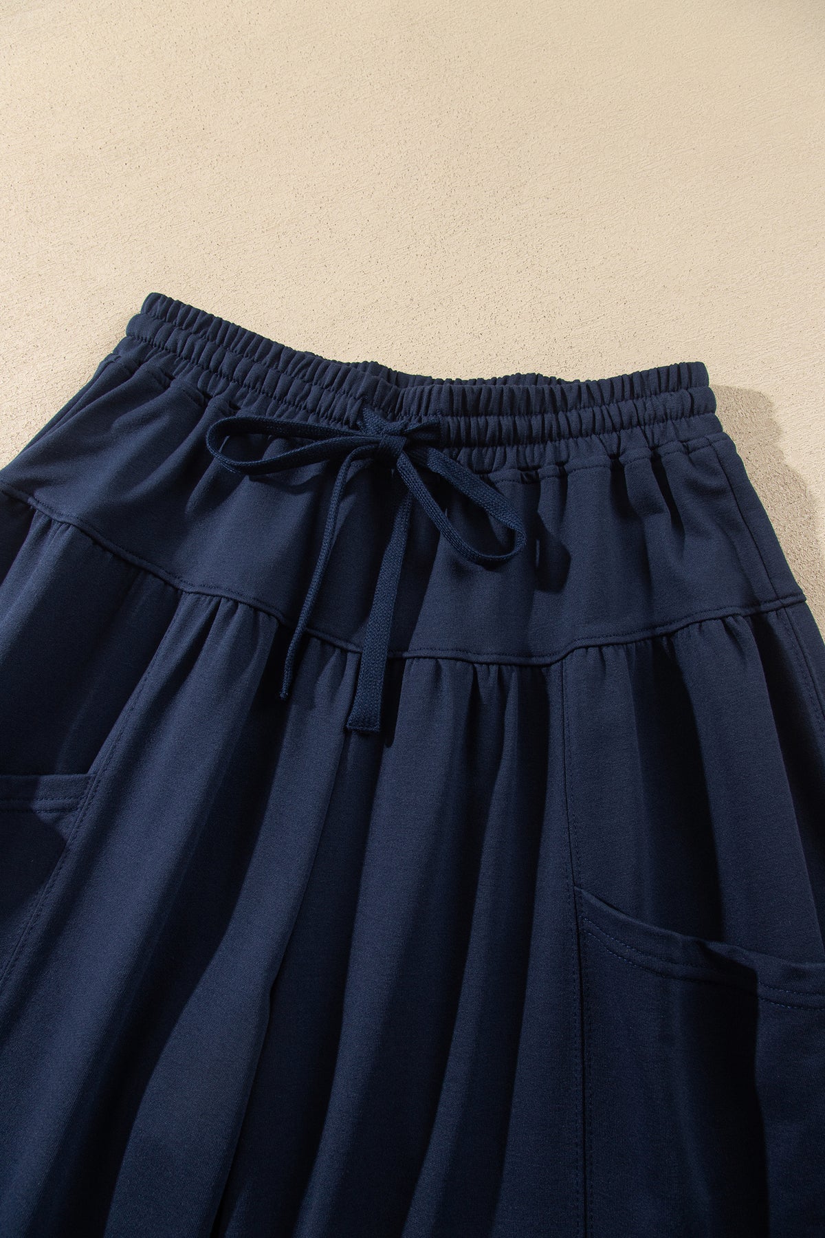Dirty blue Elastic Waist Drawstring Wide Leg Full-Length Pants