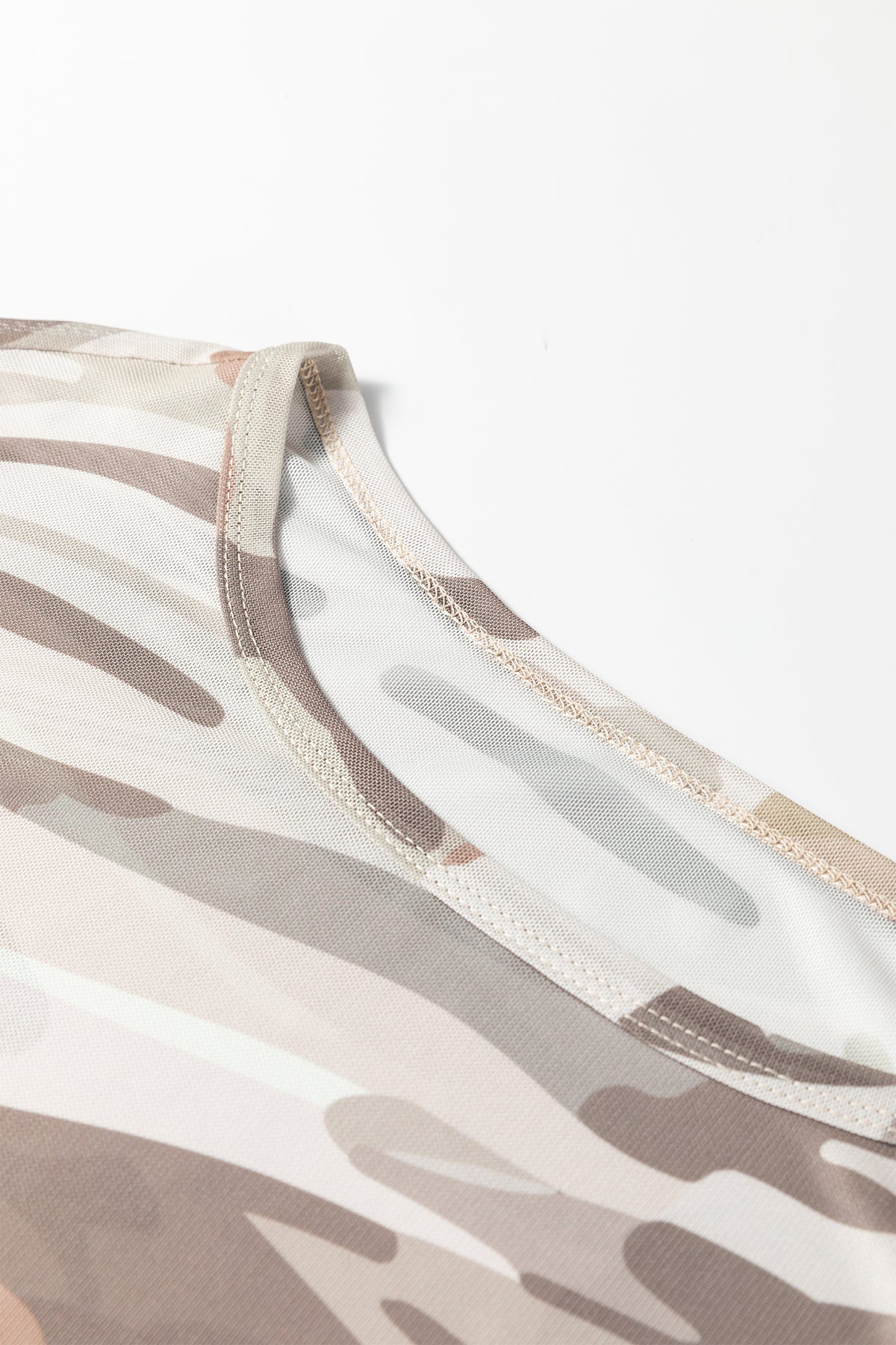 Green Plus Size Western Camo Print Mesh Long-Sleeve Top
