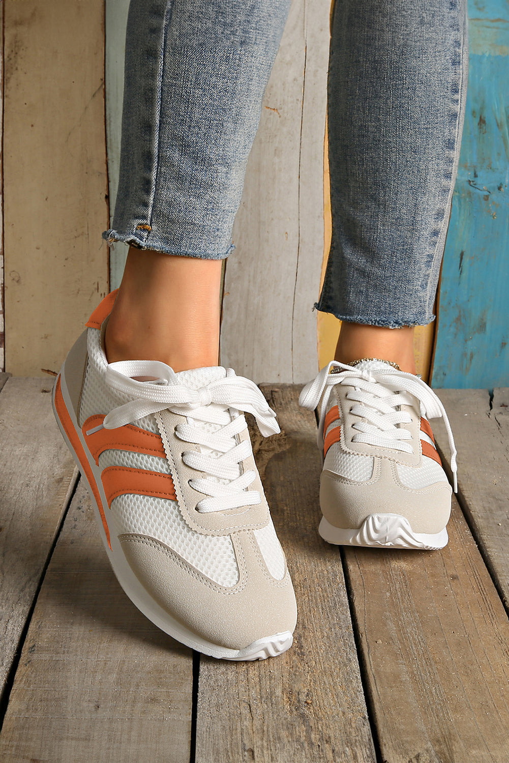 Deep Green Color Block Patchwork Breathable Lace-up Sneakers