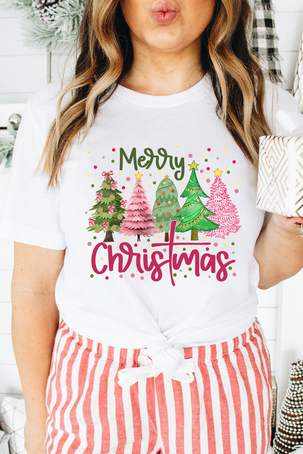 White Merry Christmas Holiday Vibe Graphic Crewneck T-Shirt