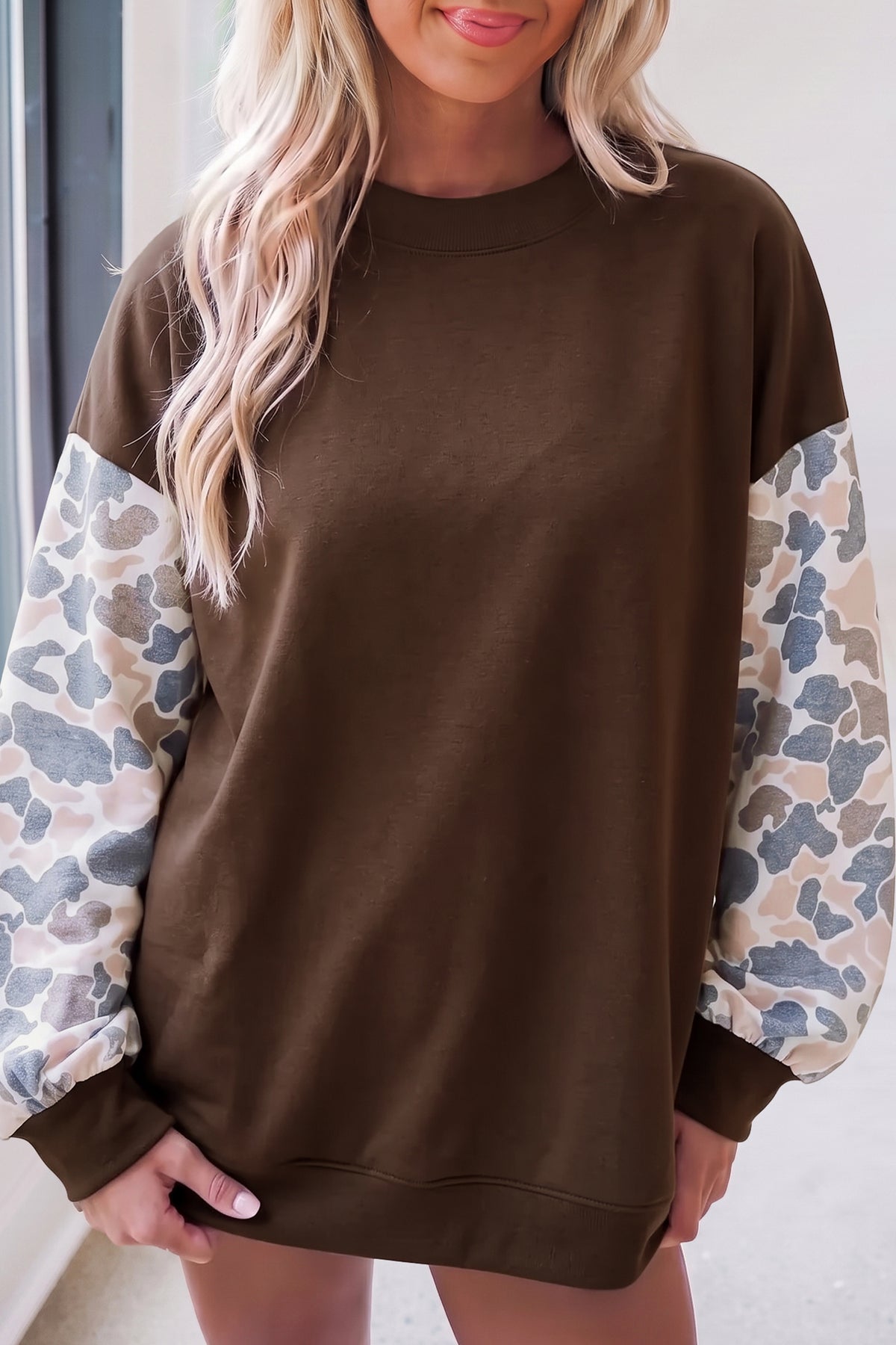 Coffee Camouflage Sleeve Crewneck Sweatshirt